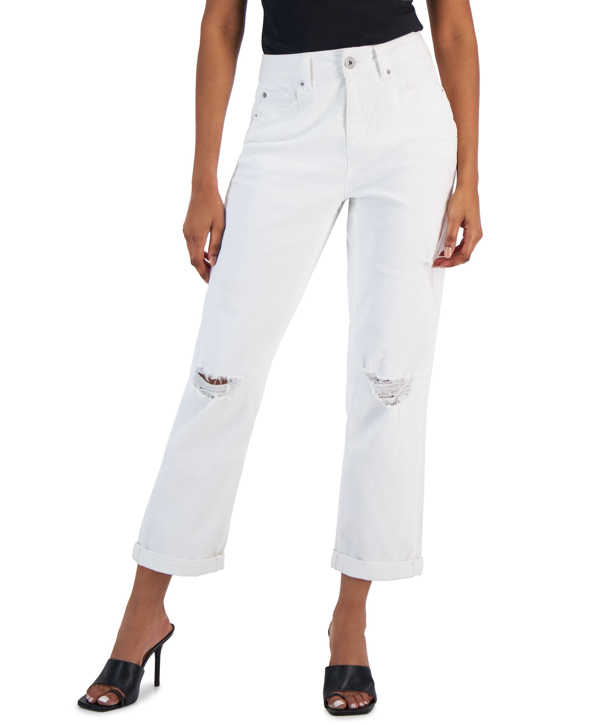 Women's Mid Rise Ripped Boyfriend Premium Jeans