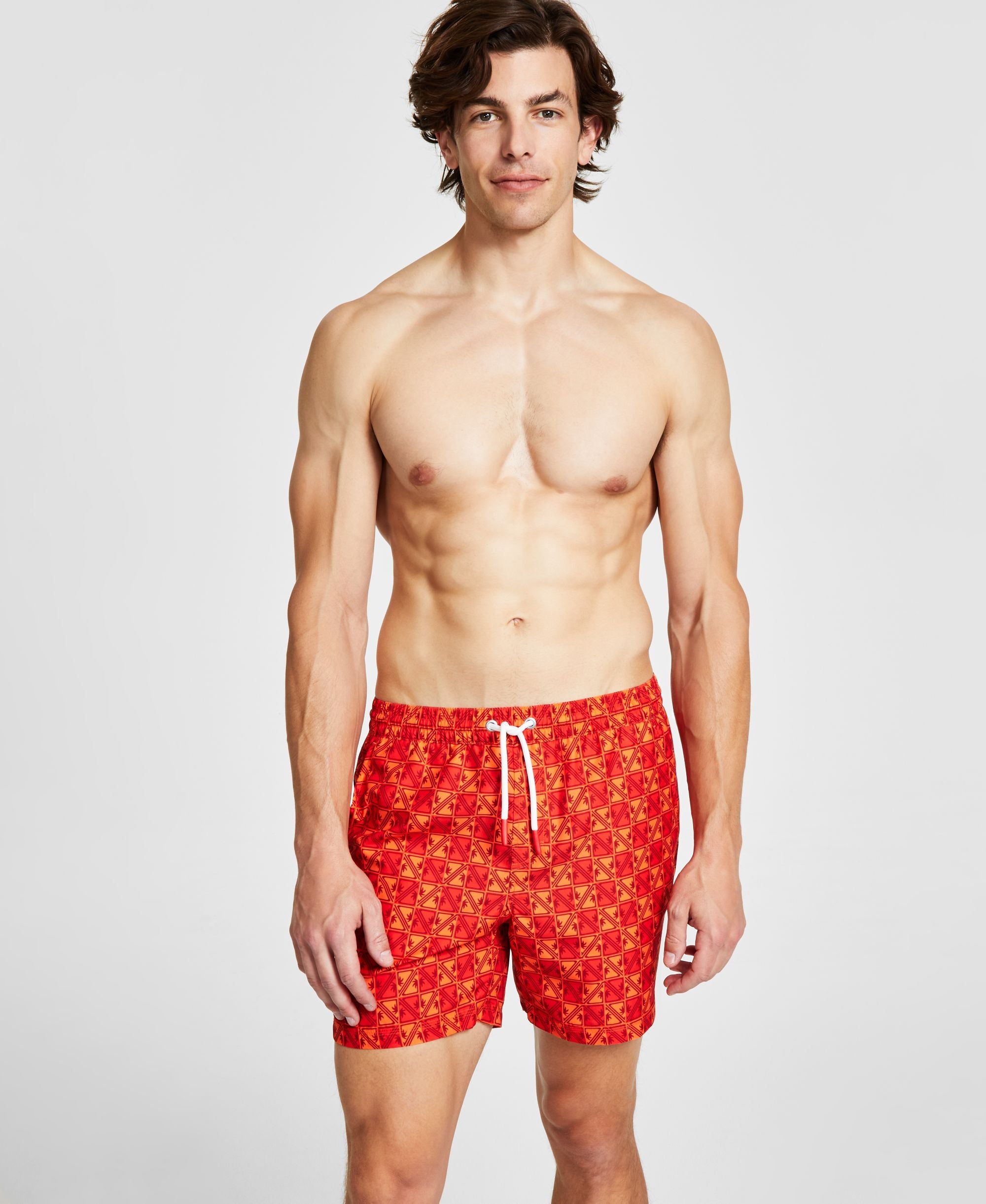 Men's Eco Geo Print Drawstring Swim Trunks
