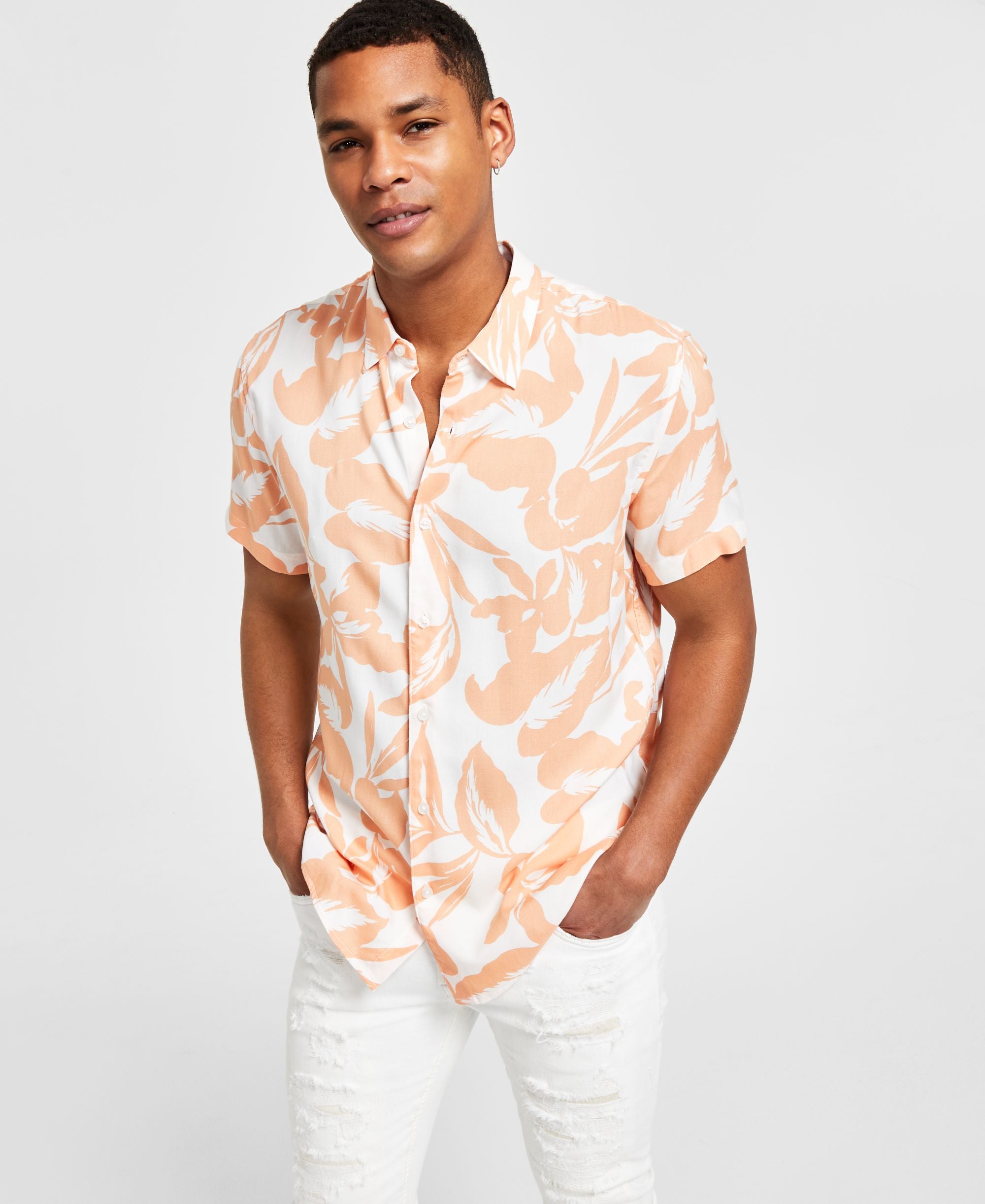 Men's Short-Sleeve Tropical-Print Modern Shirt