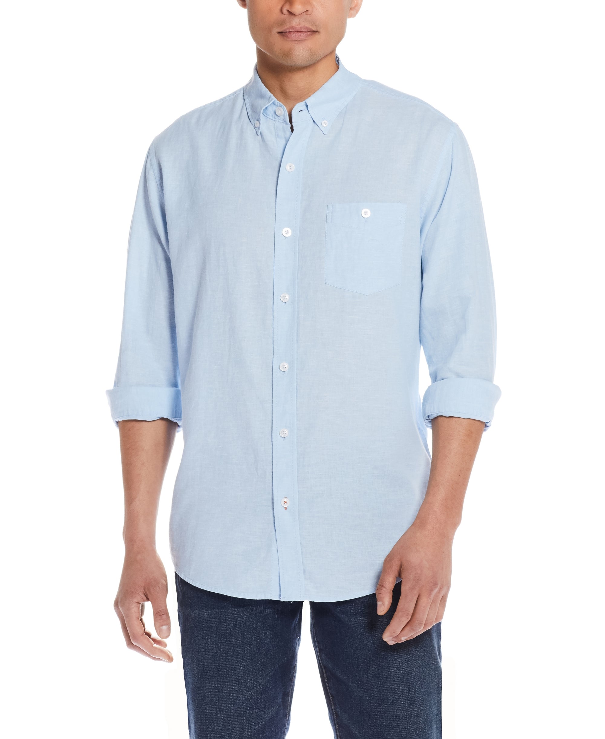Men's Linen-Blend Cotton Long-Sleeve Button-Down Modern Shirt