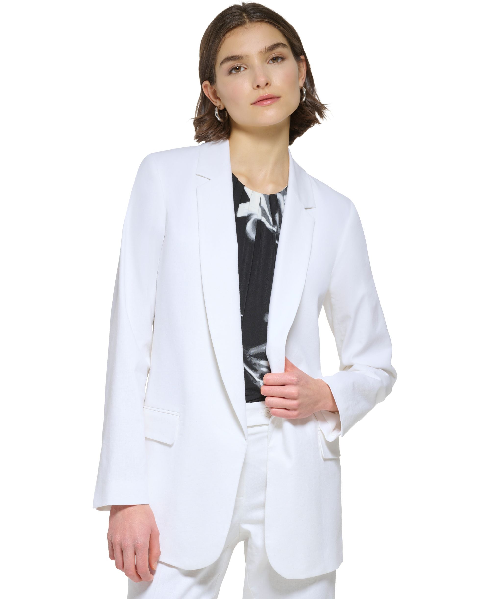Women's Linen-Blend Blend Open Front Blazer