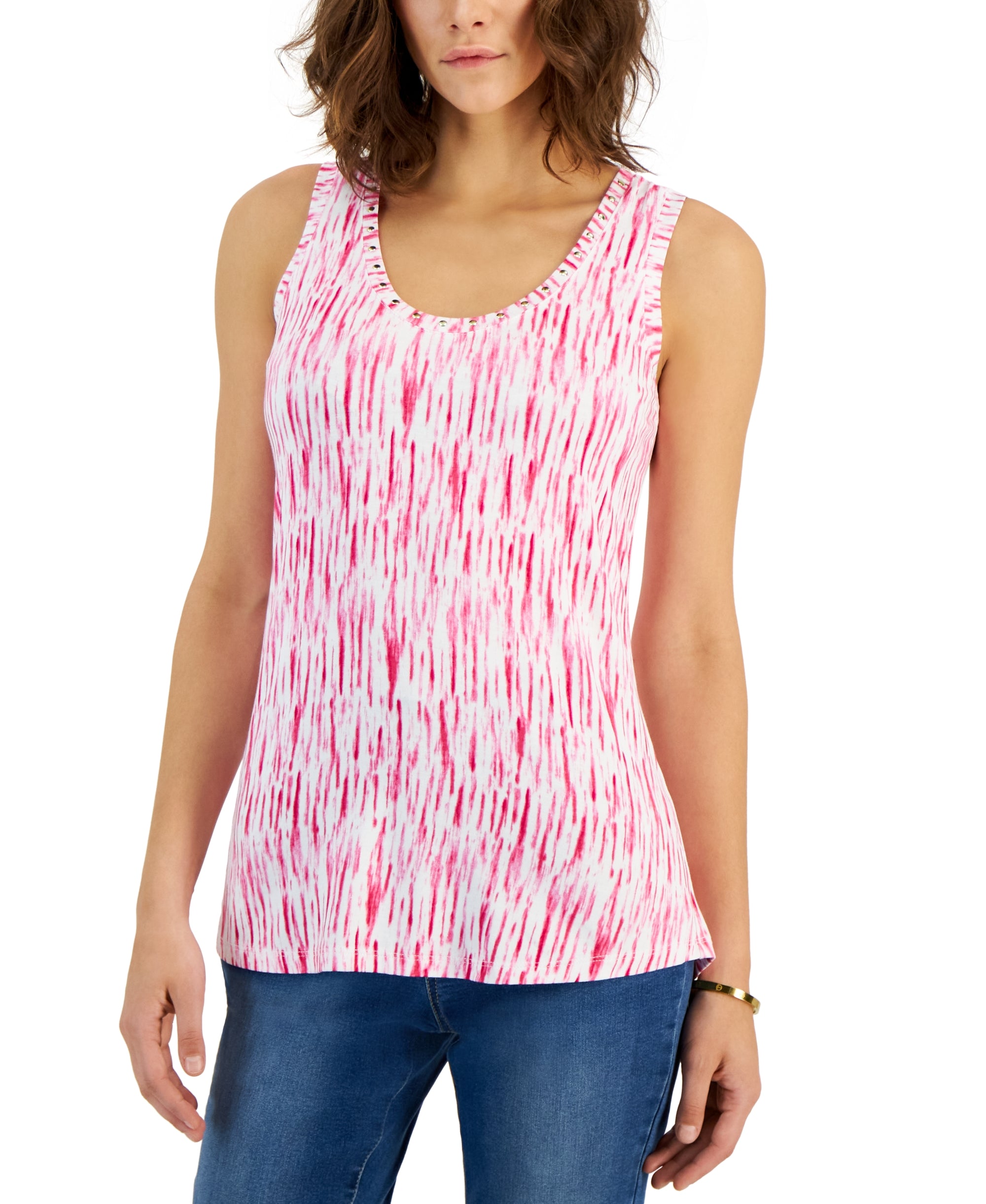 Women's Printed Embellished Scoop-Neck Tank Premium Top