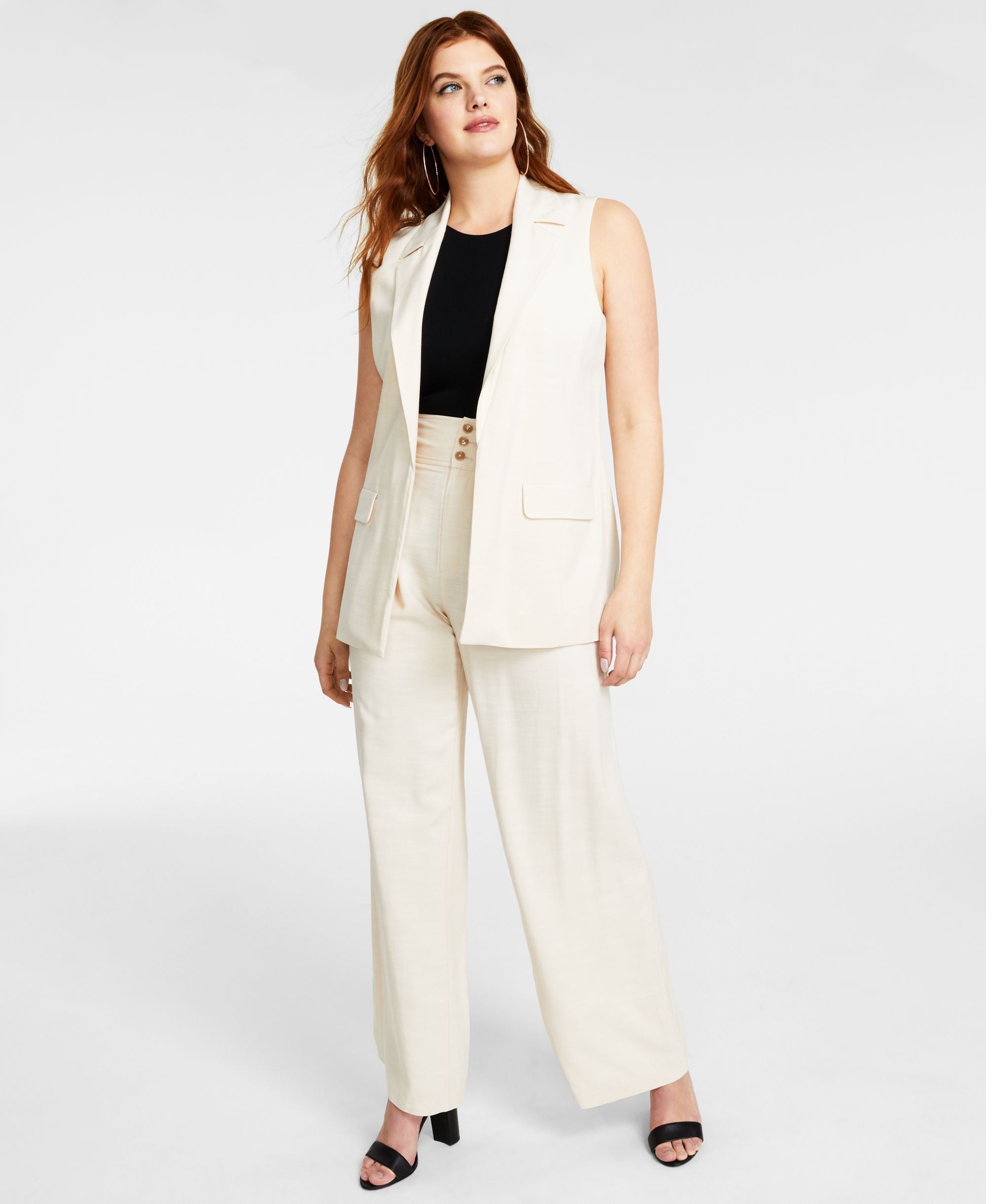 Bar III Petite High Rise Pleated Wide-Leg Signature Pants