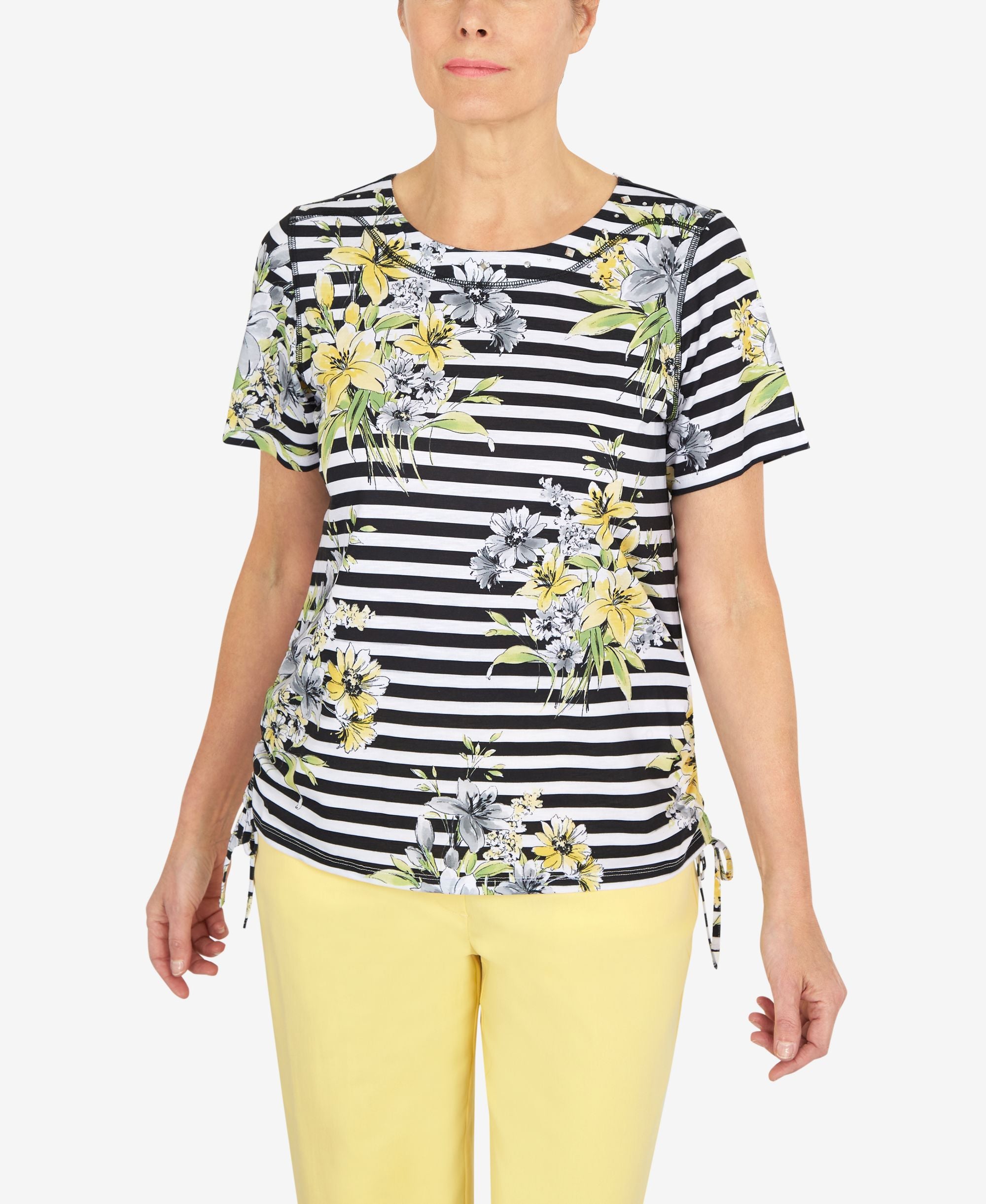 Women's Summer in The City Flower Bouquet Striped T-Modern Shirt