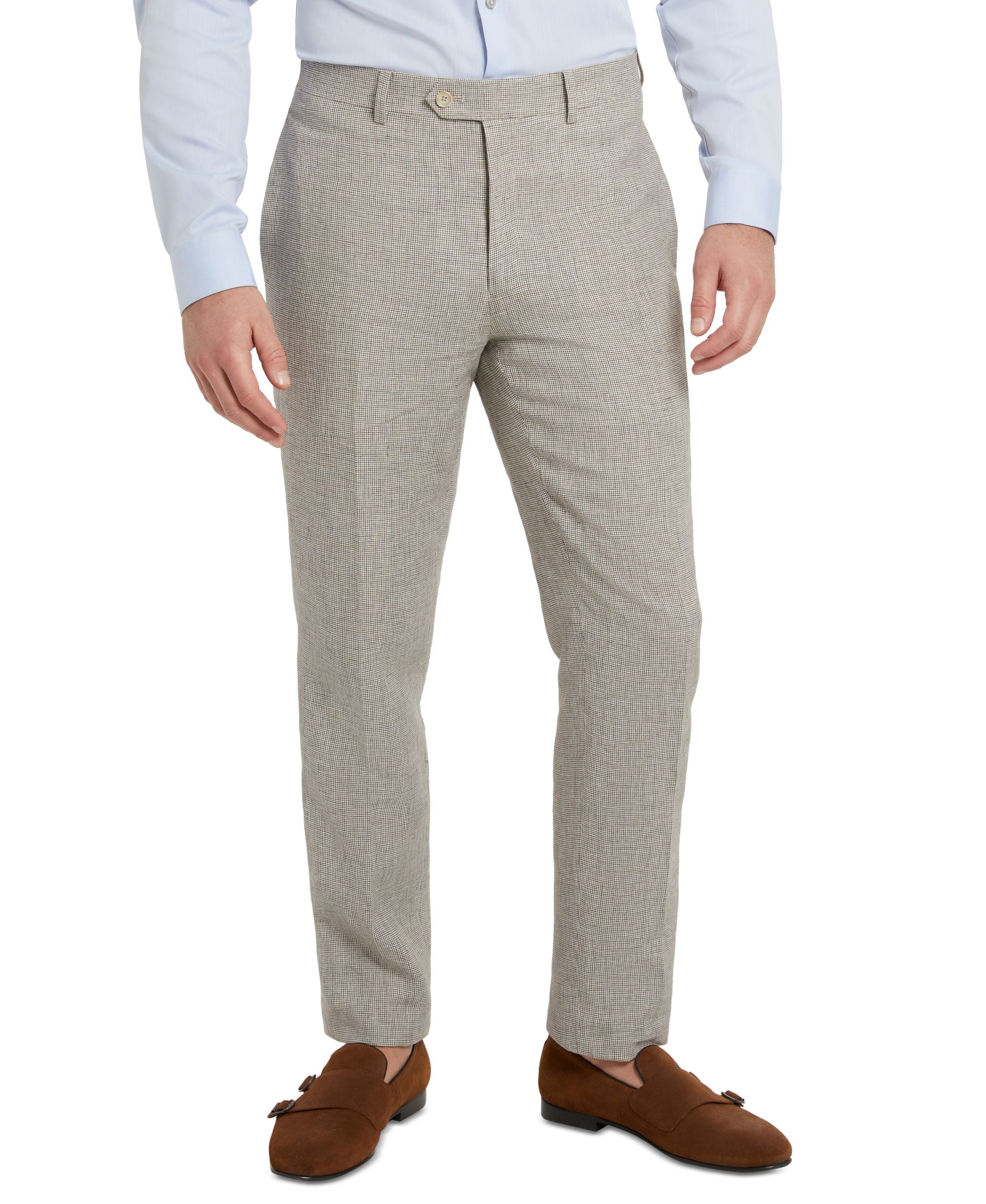 Men's Slim-Cut-Fit Taupe Houndstooth Suit Separate Pant