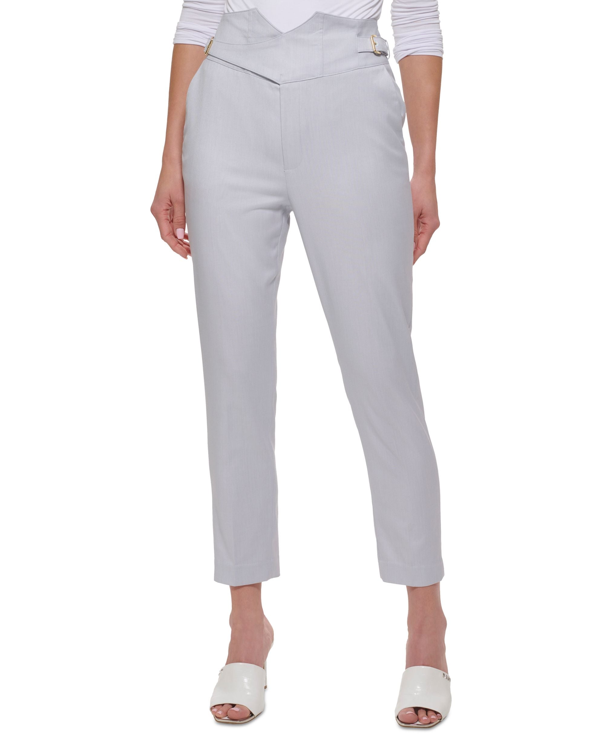 Women's High-Rise Buckle-Detail Seersucker Ankle Signature Pants
