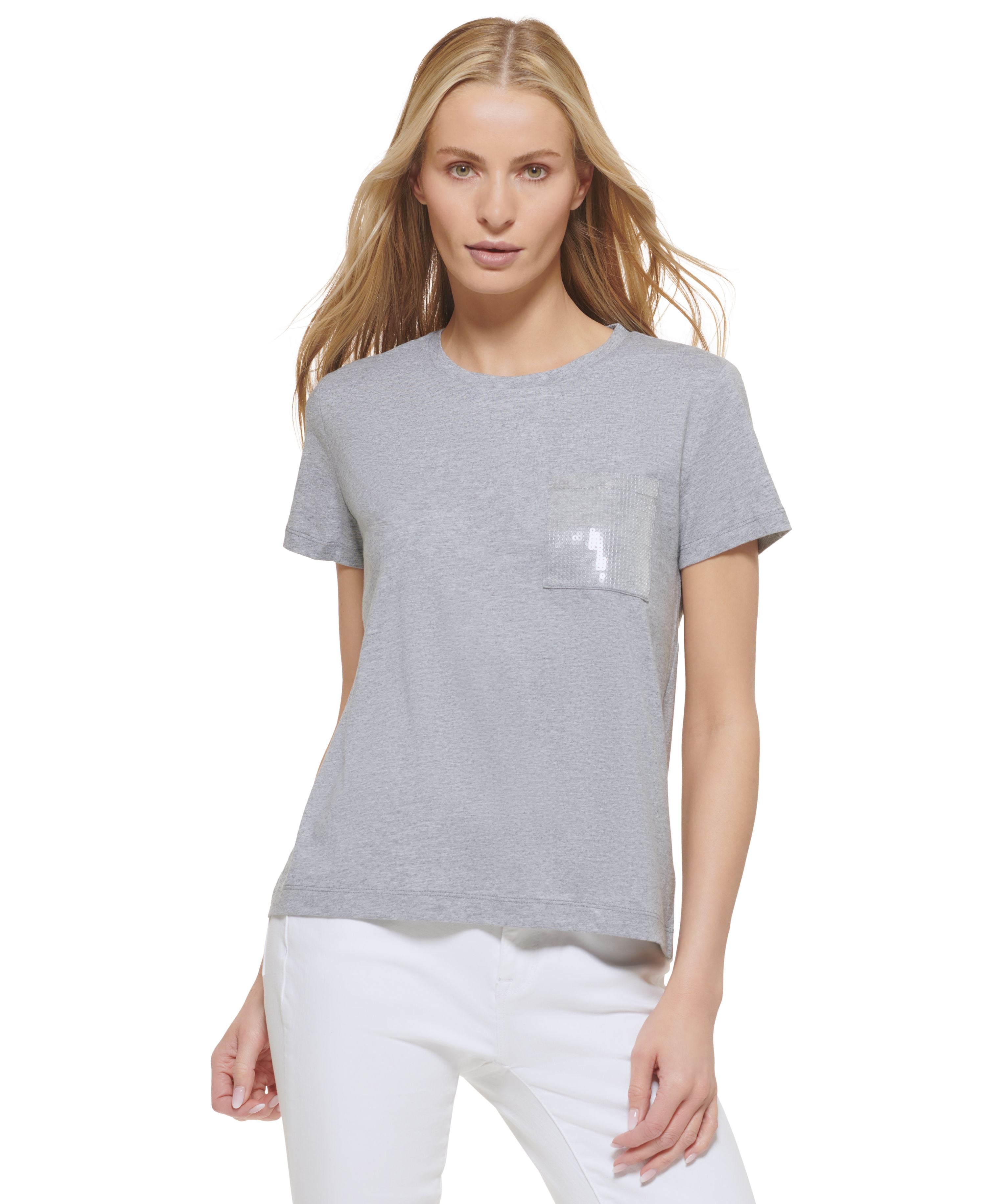 Short-Sleeve Sequin Pocket T-Modern Shirt