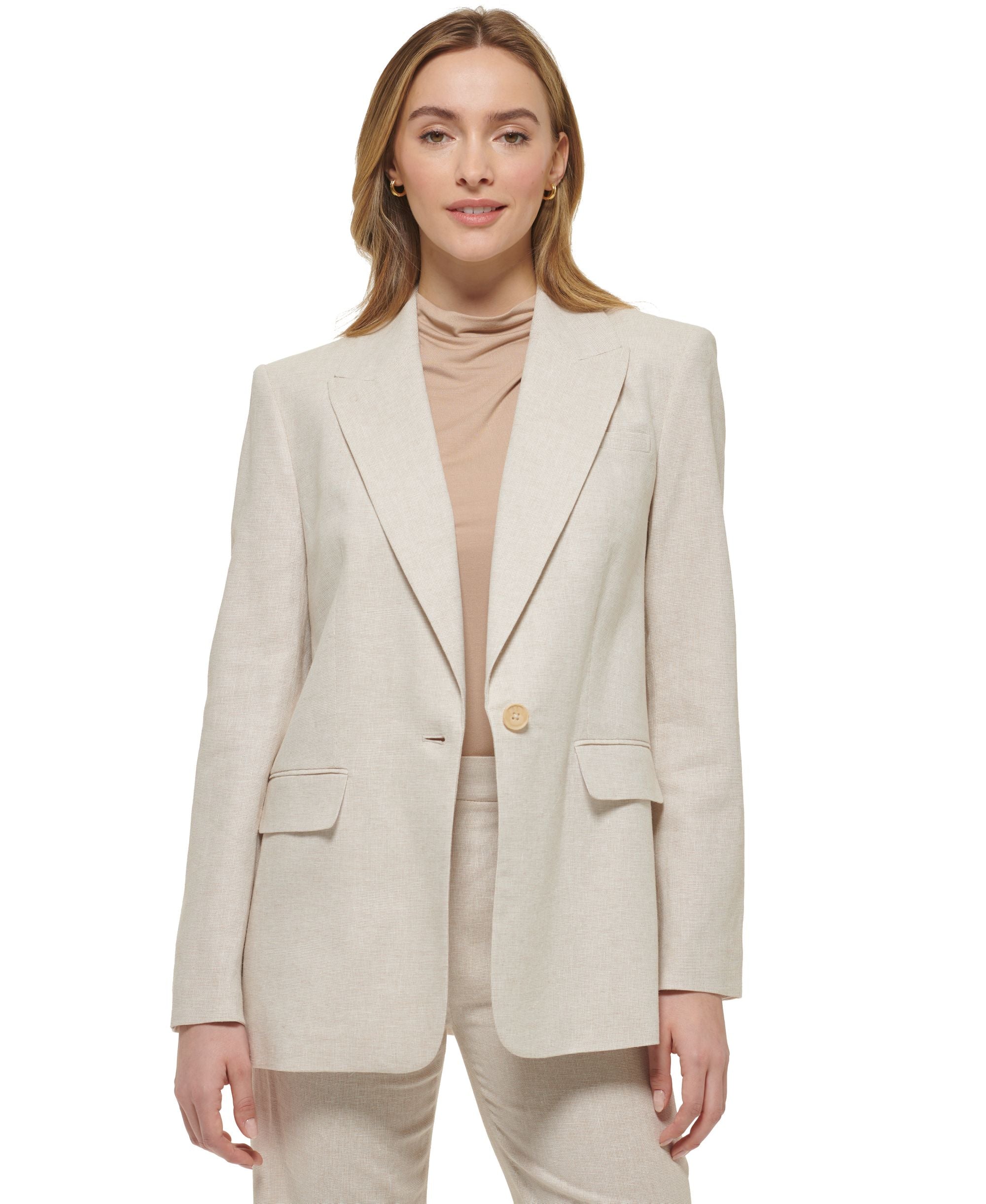 Women's X-Fit Single Button Linen-Blend Blend Blazer