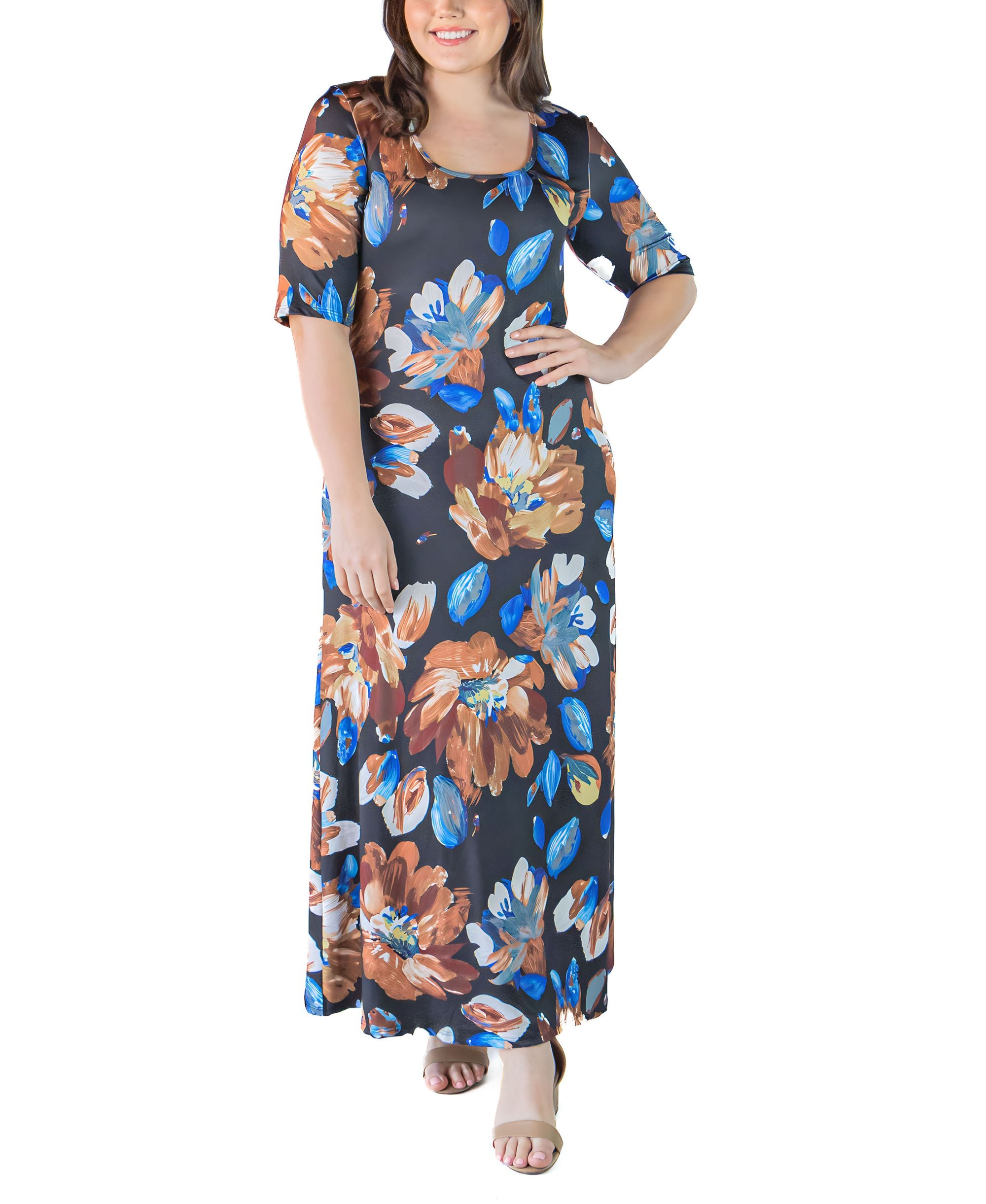 Plus Size Elbow Length Sleeve Maxi Dress