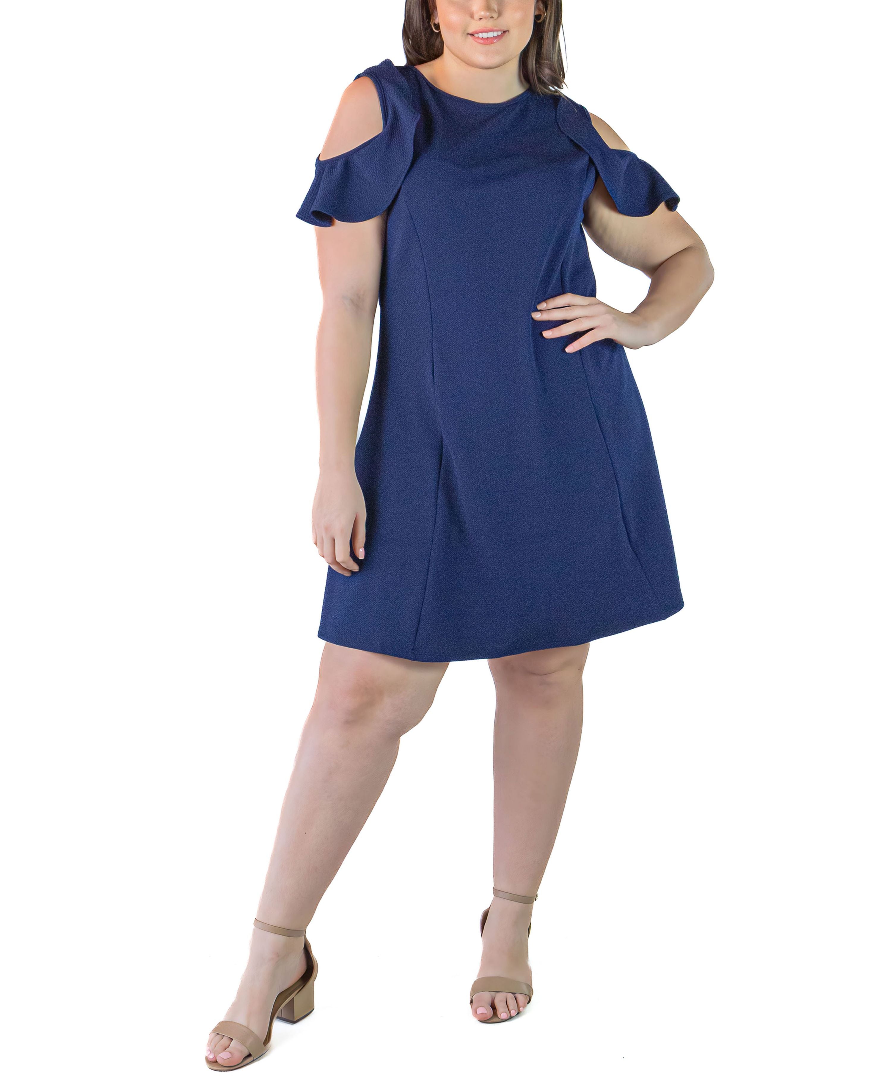 Plus Size Ruffle Cold Shoulder A-Line Dress