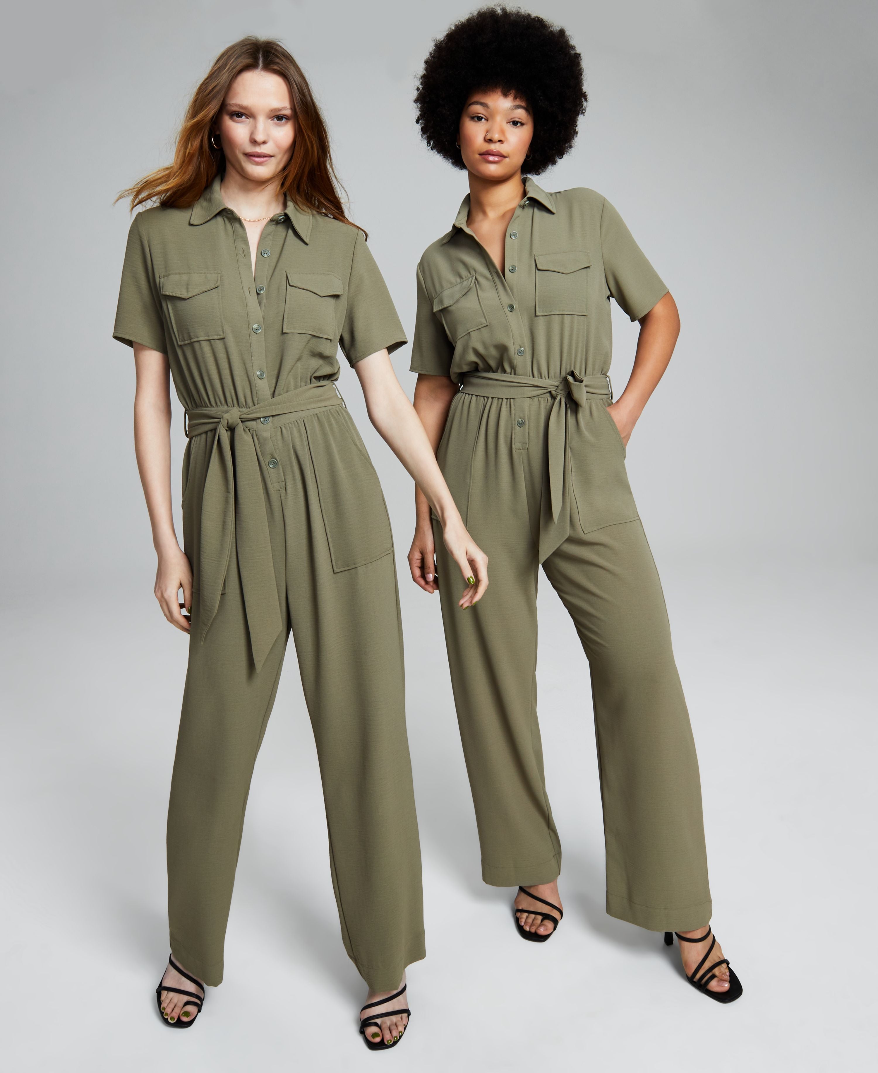 Women's Belted Short-Sleeve Cargo Jumpsuit