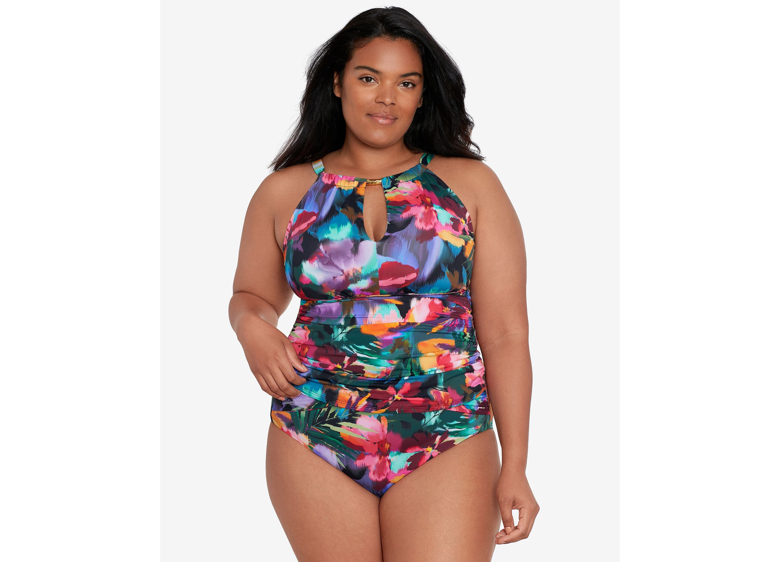 Plus Size Printed Keyhole Tankini Premium Top