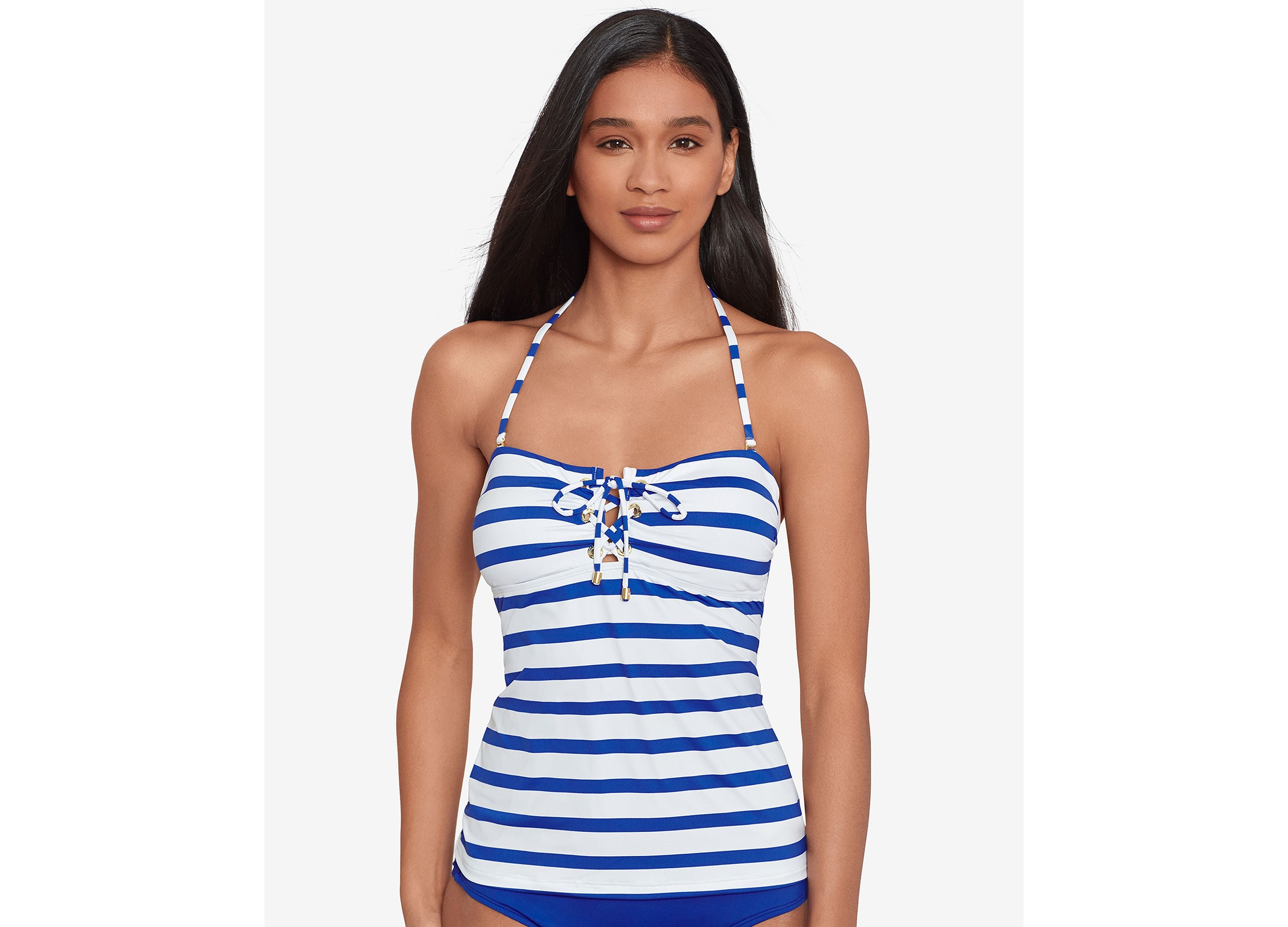 Women's Striped Lace-Up Tankini Swim Premium Top