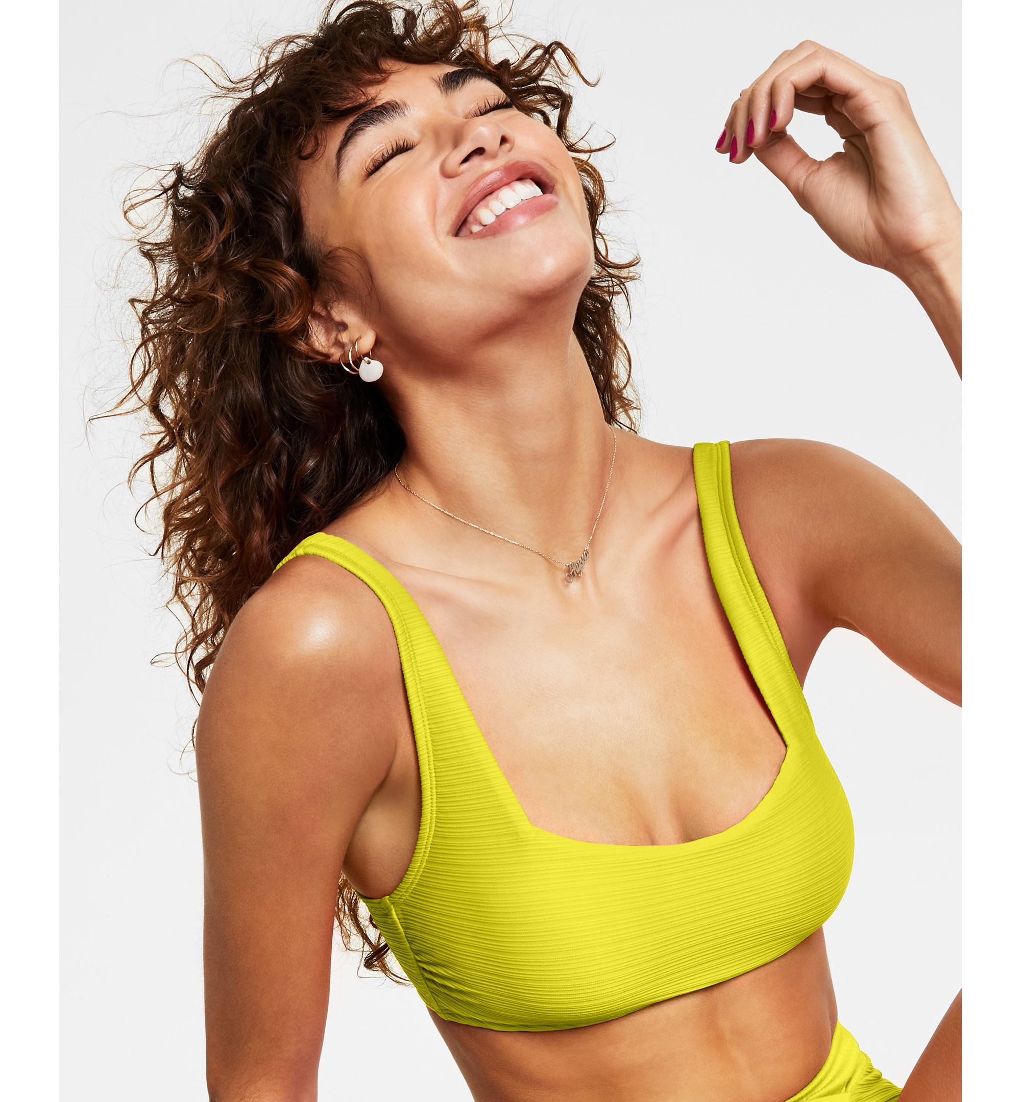 Juniors' Mint Spark Variegated Ribbed Bralette Bikini Premium Top