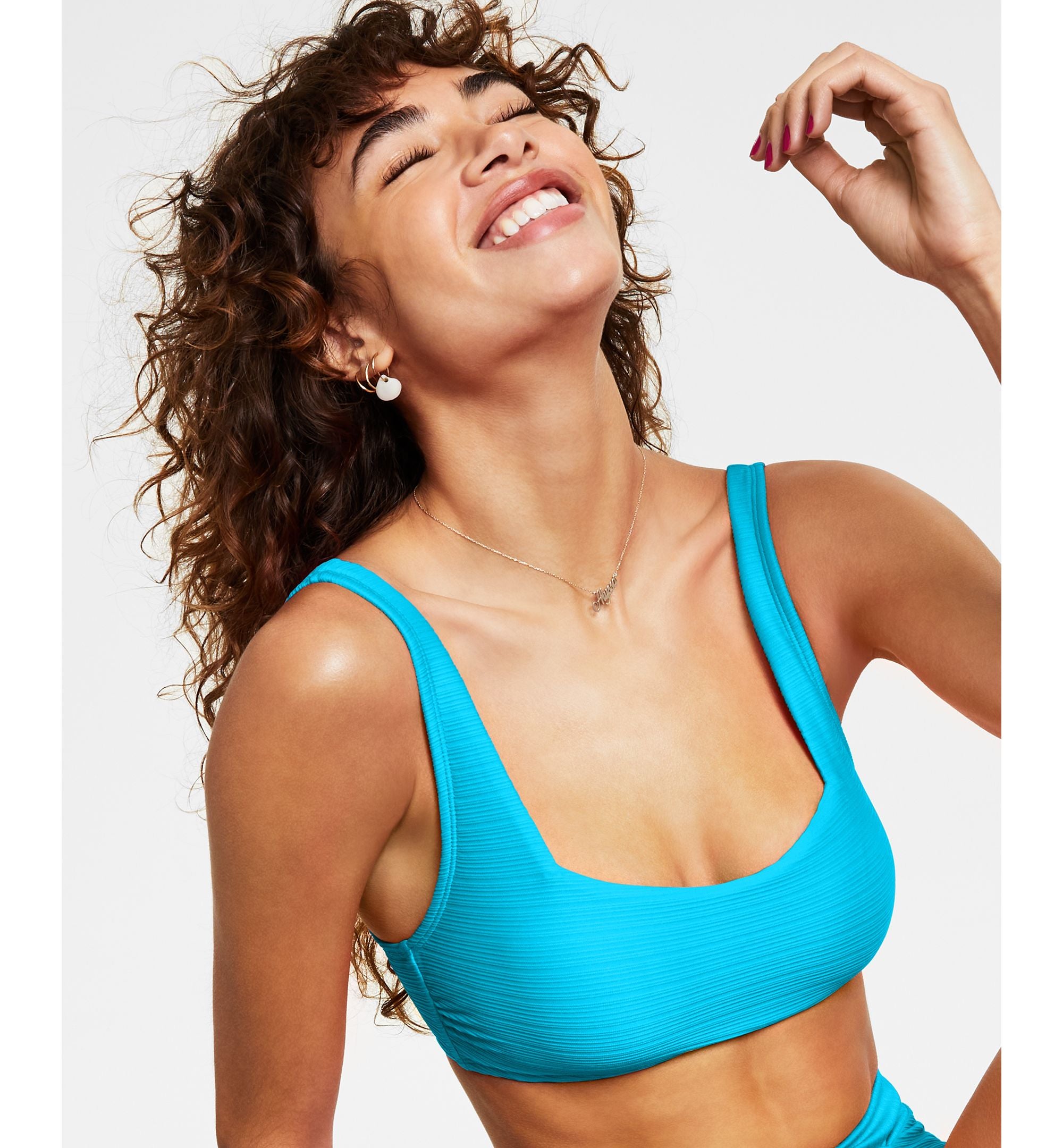 Juniors' Mint Spark Variegated Ribbed Bralette Bikini Premium Top