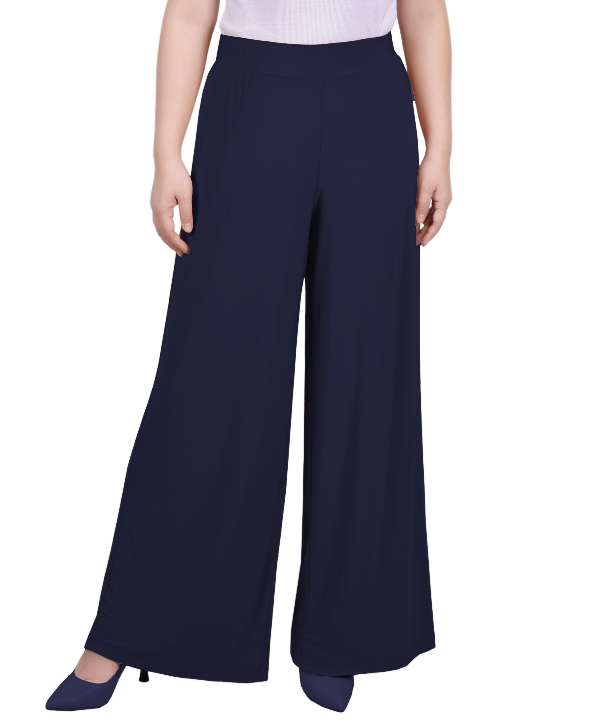 Petite Short Mid Rise Comfort-Waist Wide-Leg Palazzo Pant