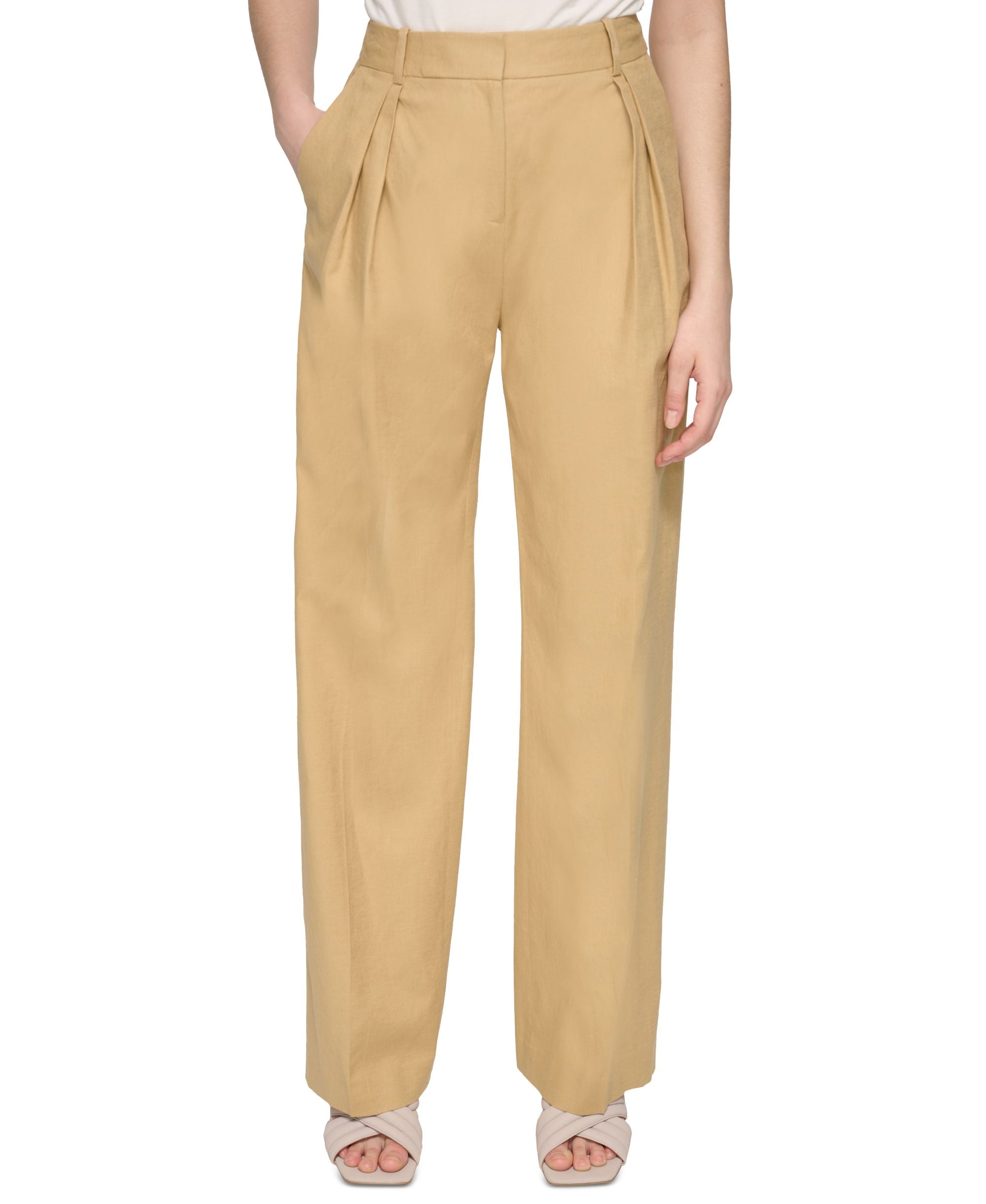 Women's Linen-Blend-Blend Pleated Wide-Leg Signature Pants