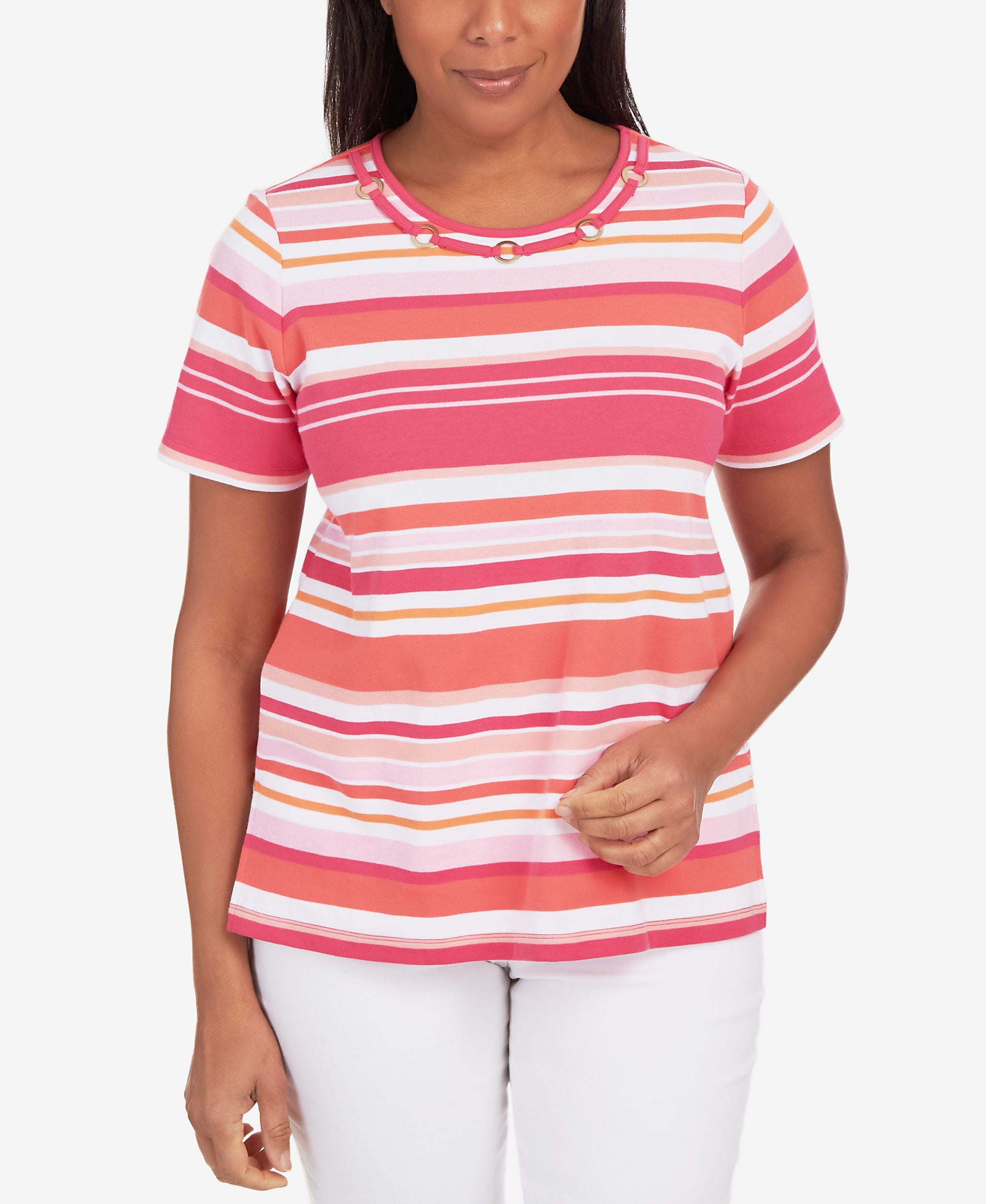 Women's Striped Ring Detail T-Modern Shirt