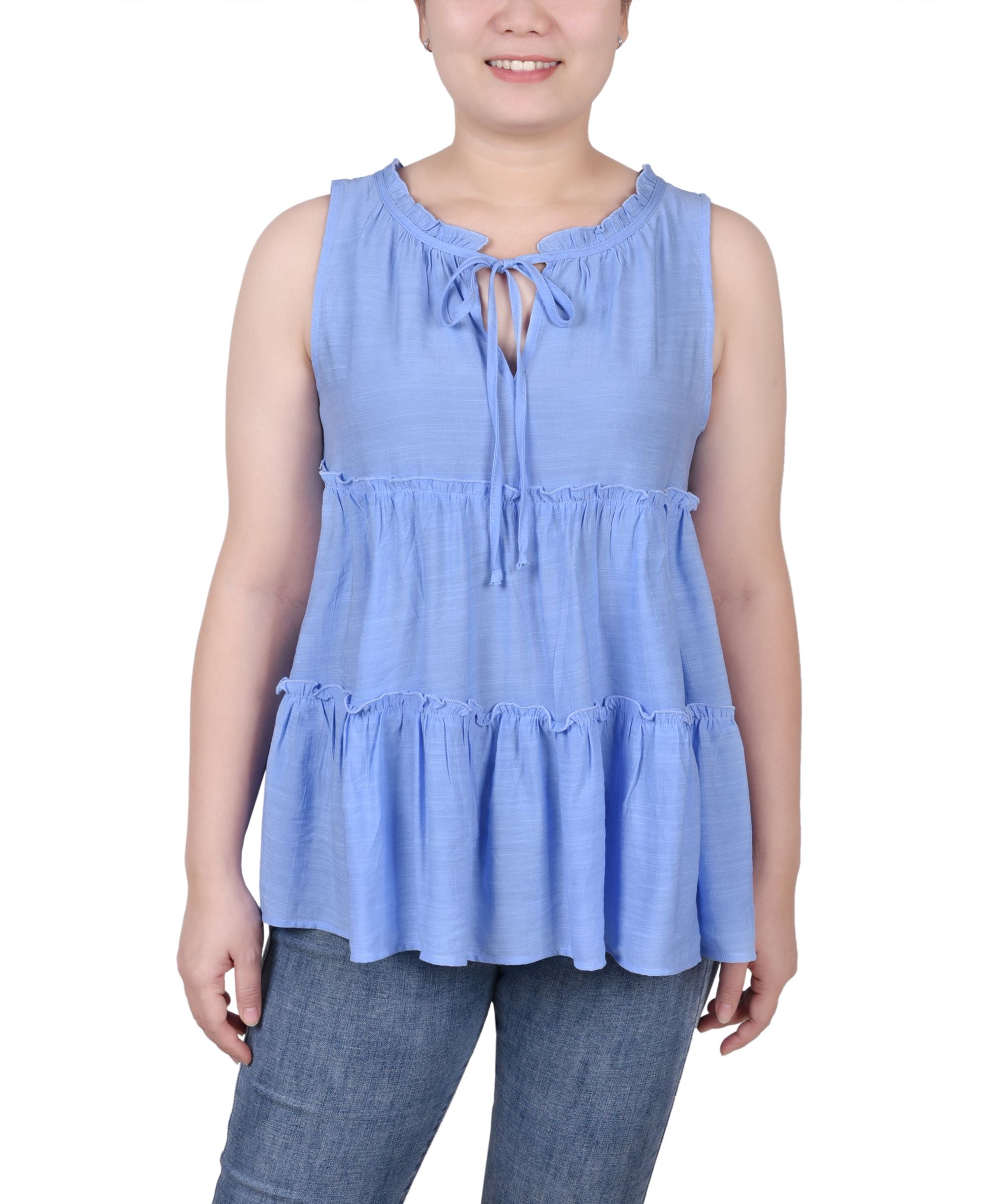 Petite Sleeveless Tiered Flounce Signature Blouse