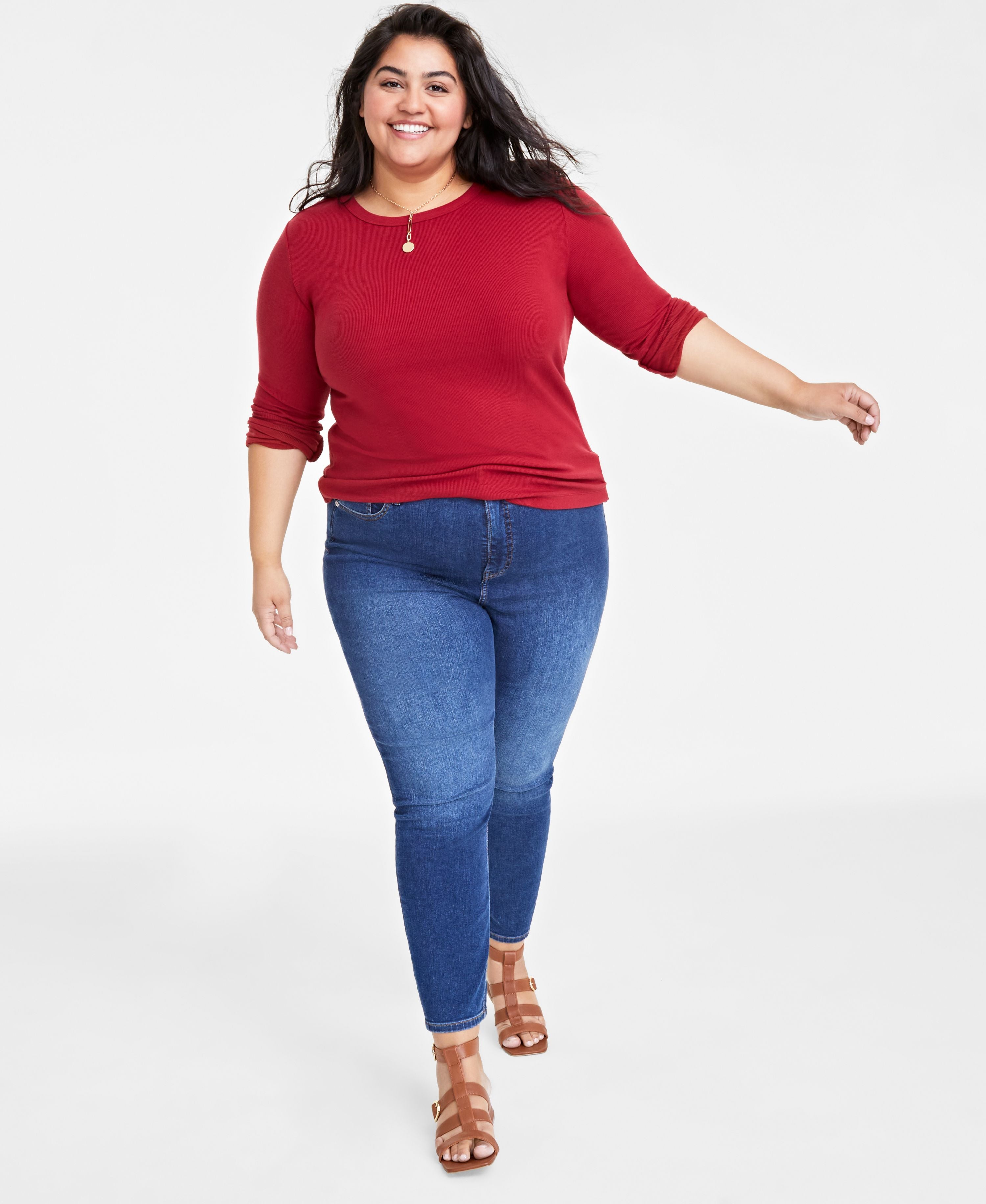 Plus Size Ribbed Long-Sleeve T-Modern Shirt