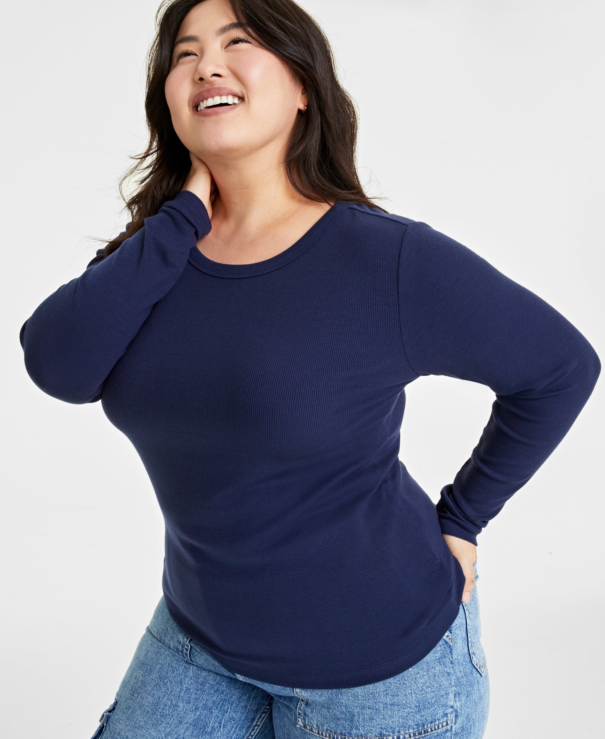 Plus Size Ribbed Long-Sleeve T-Modern Shirt