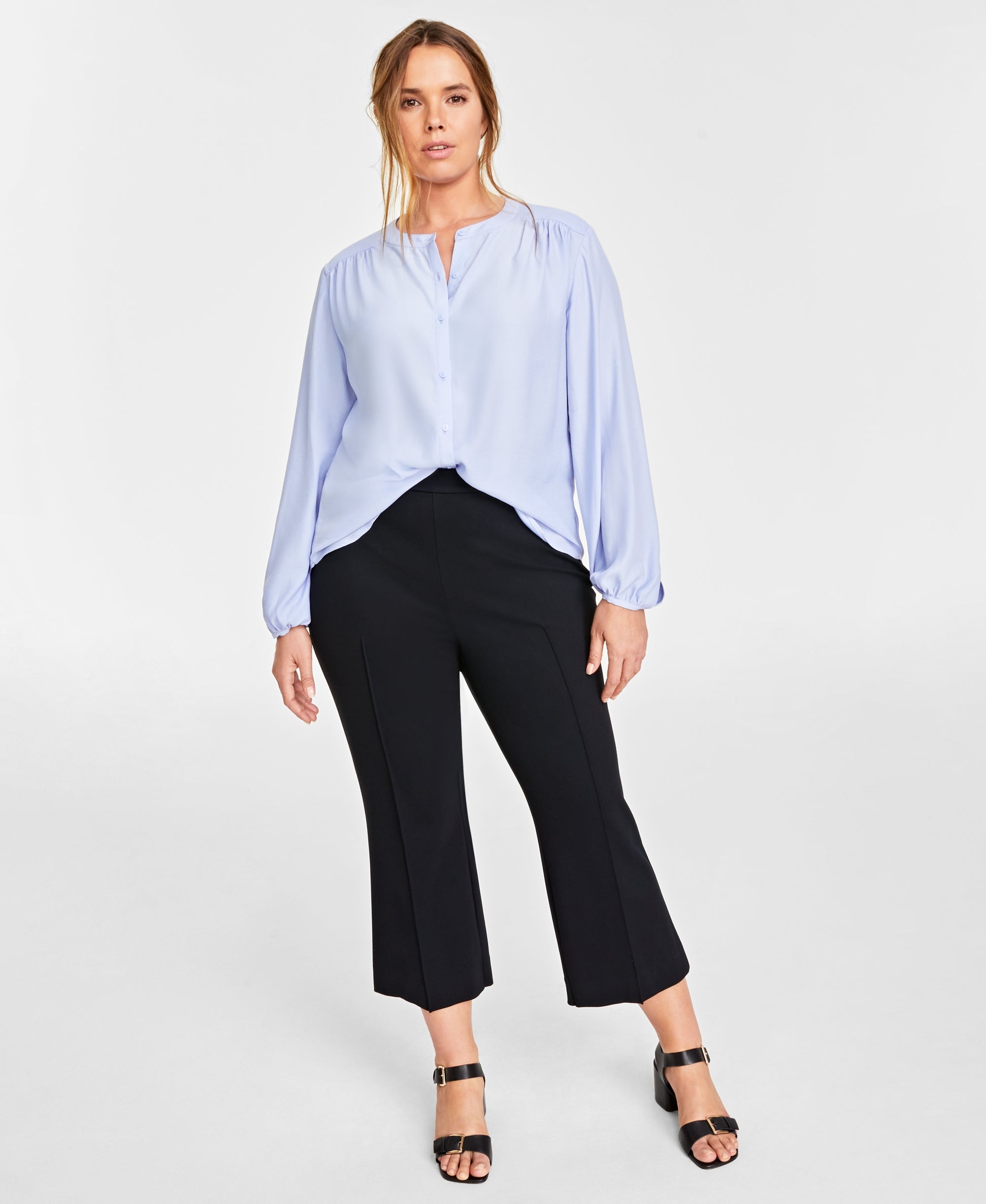 Plus Size Satin Button-Front Modern Shirt