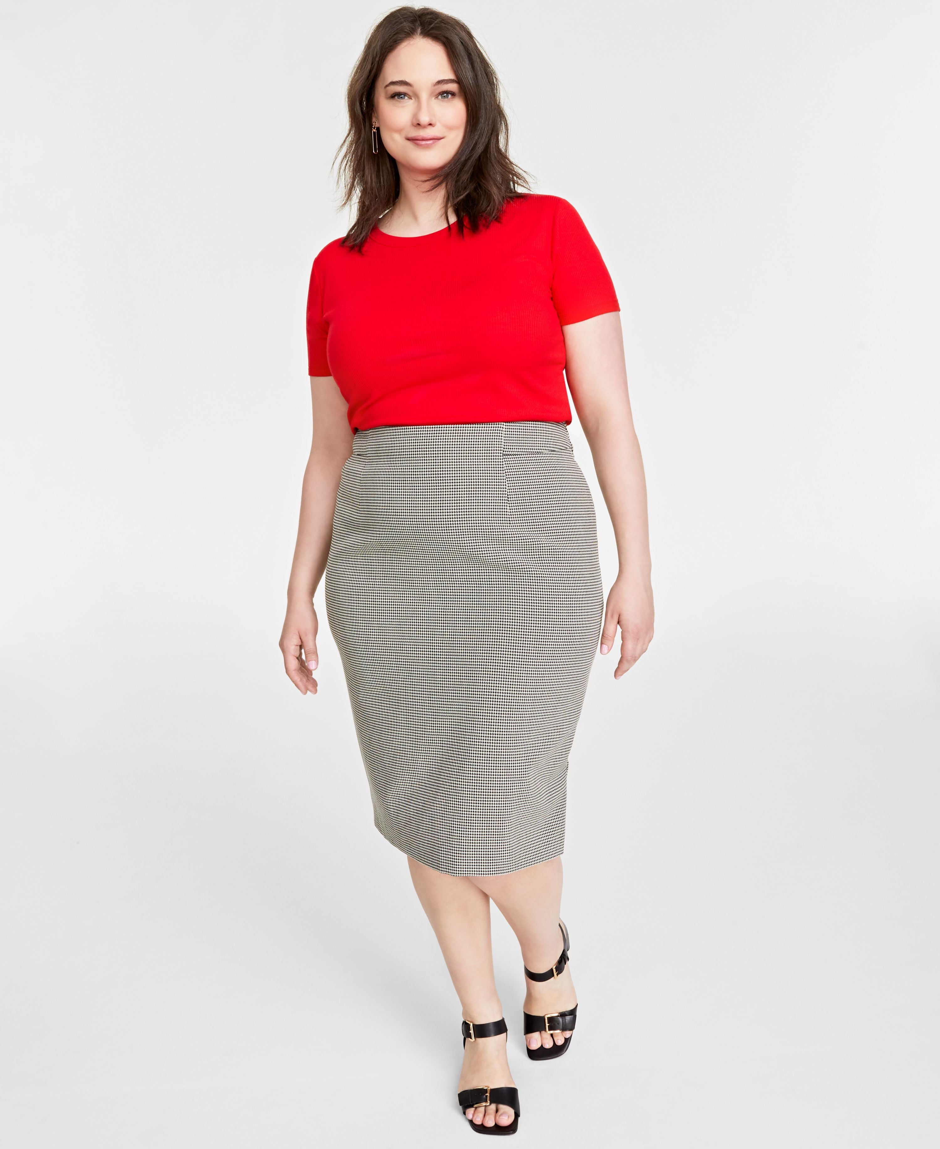 Plus Size Double-Weave Pencil Modern Skirt