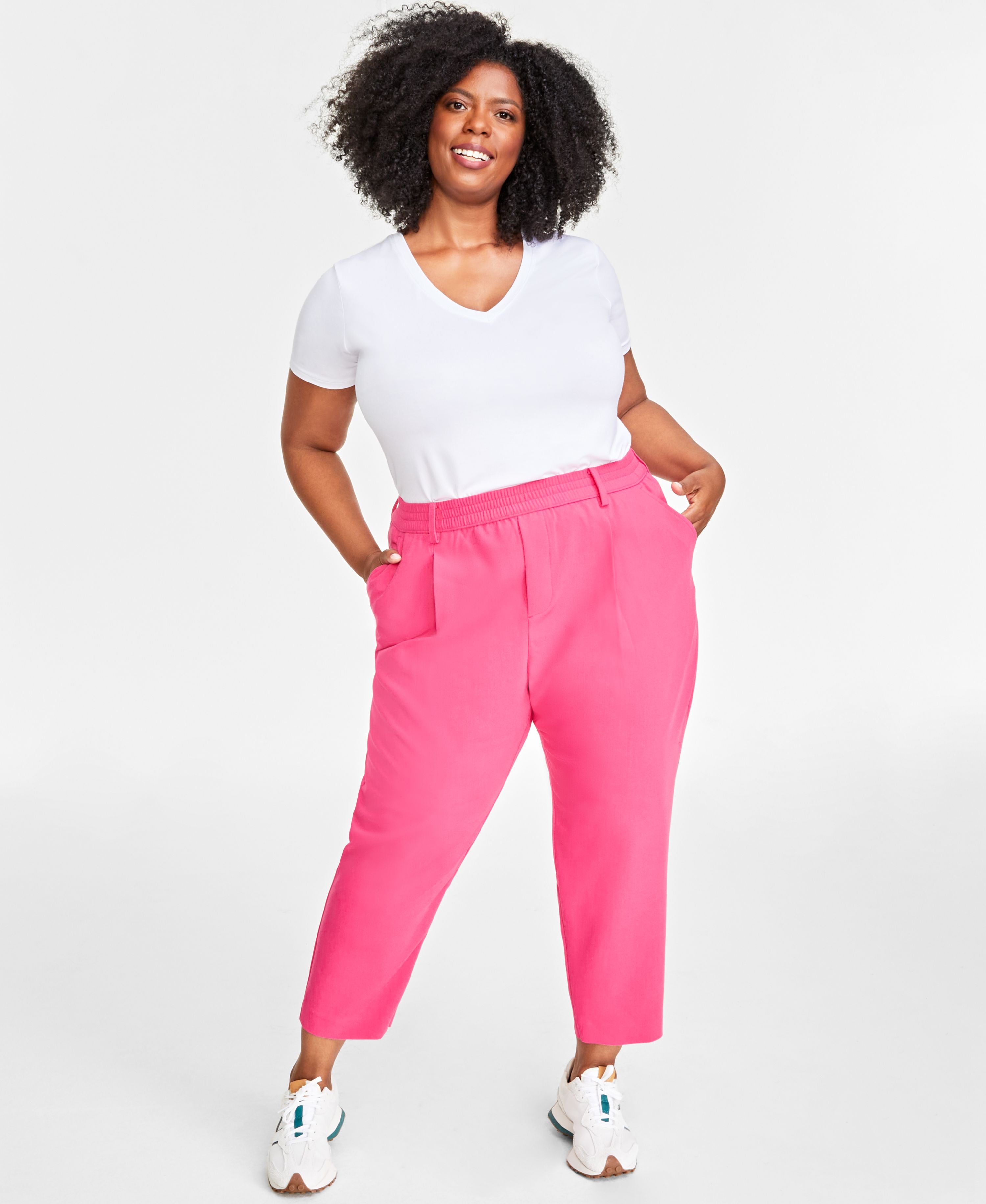 Plus Size Solid Double-Weave Ankle Signature Pants