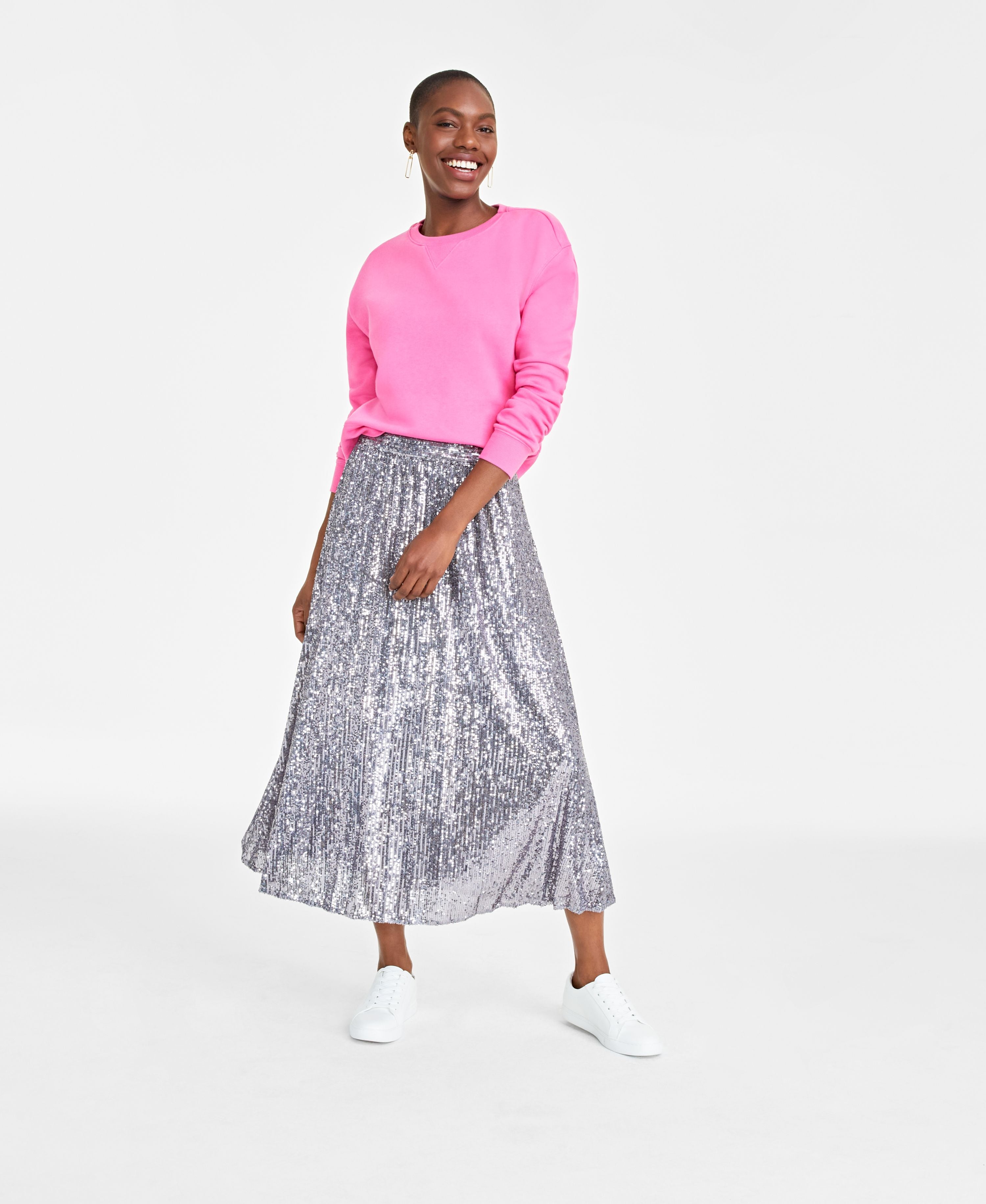 Women's Sequin Pleated Midi Modern Skirt