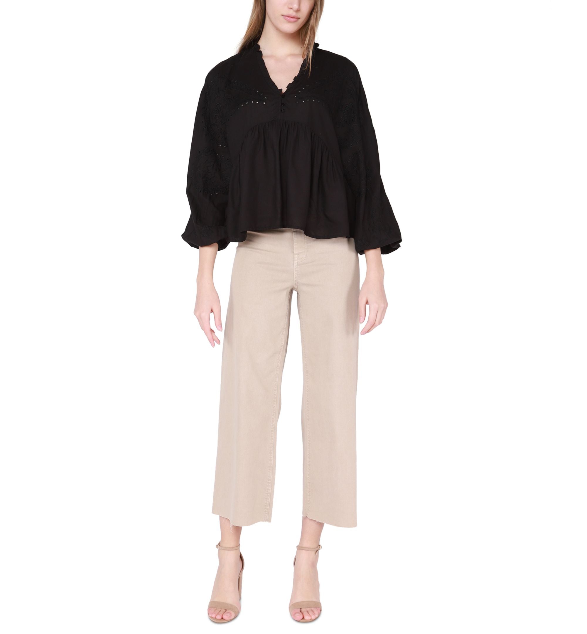 Women's Embroidered V-Neck Peplum Premium Top