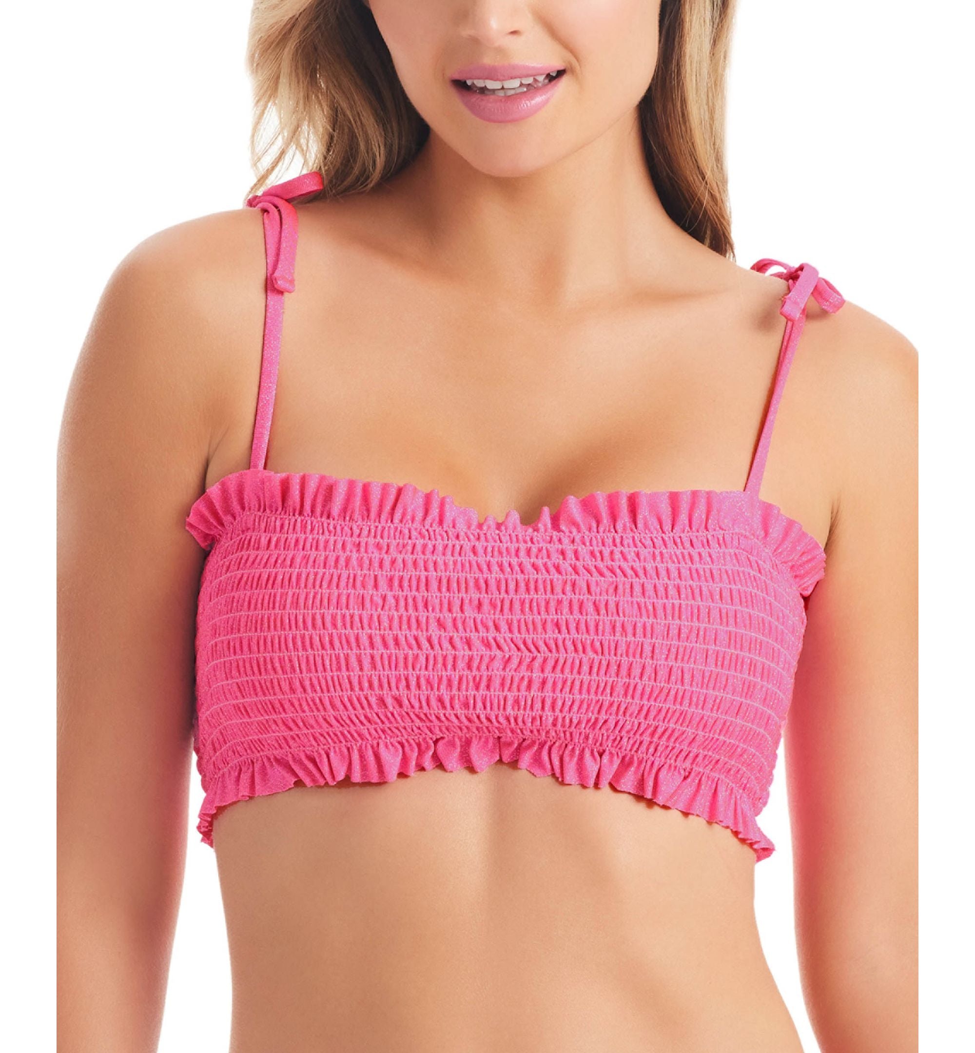 Women's Glitter Bomb Smocked Bandeau Bikini Premium Top