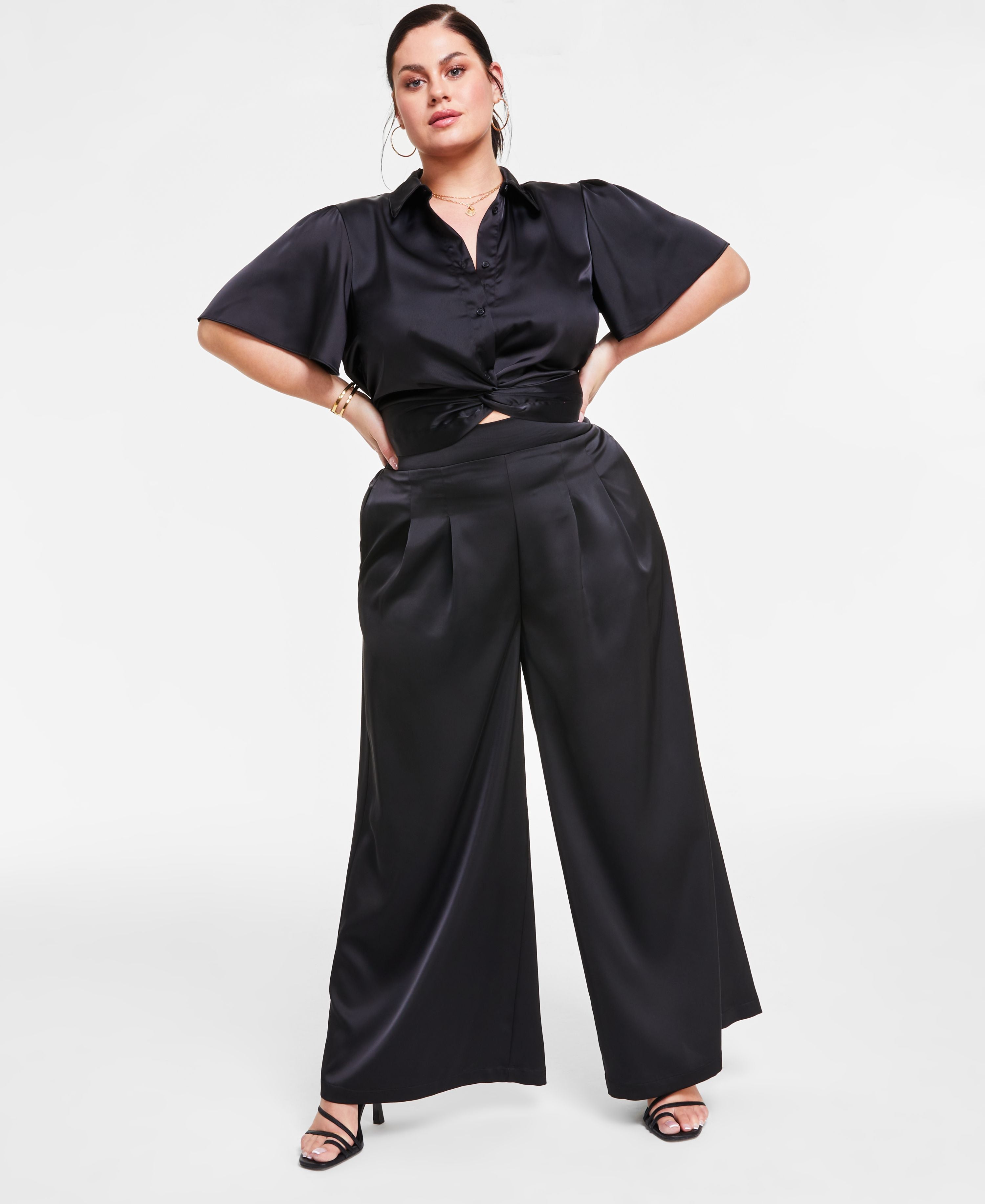 Modern Plus Size Satin Wide-Leg Signature Pants