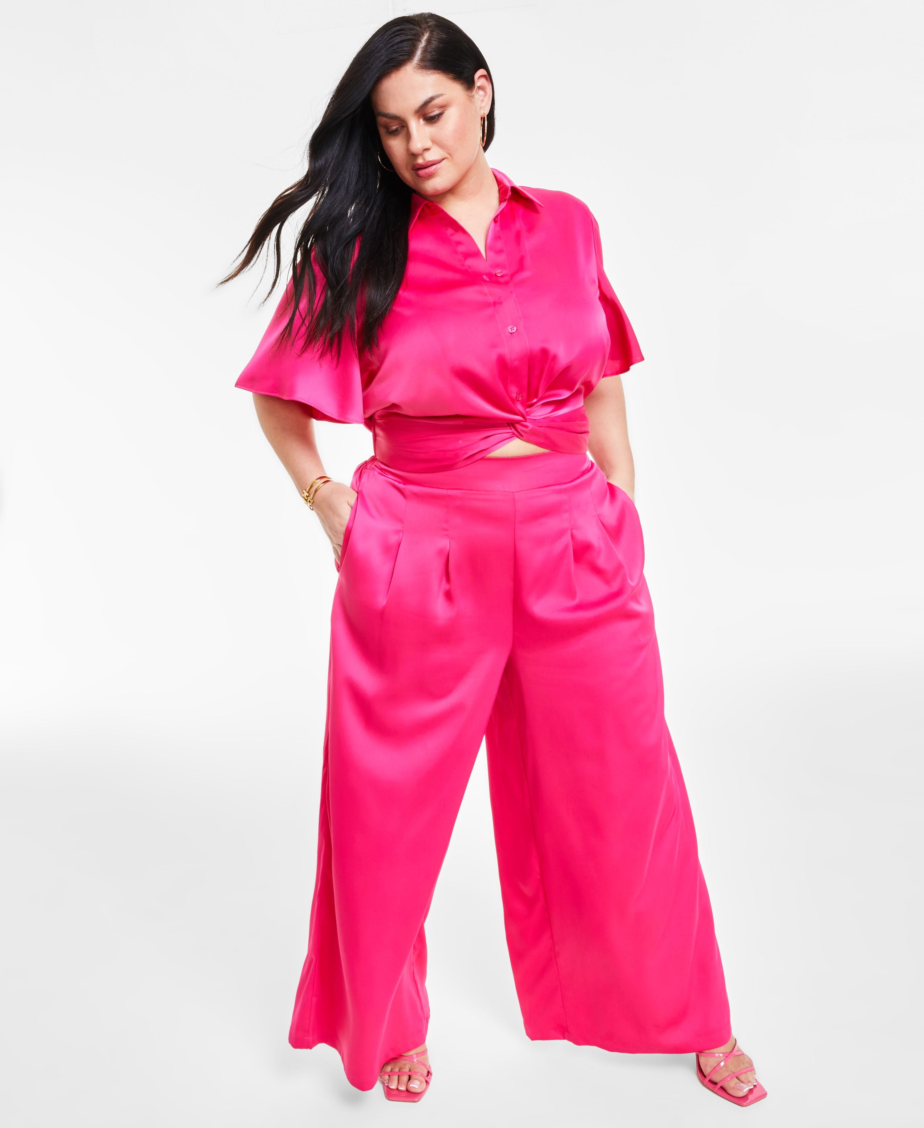 Modern Plus Size Satin Wide-Leg Signature Pants