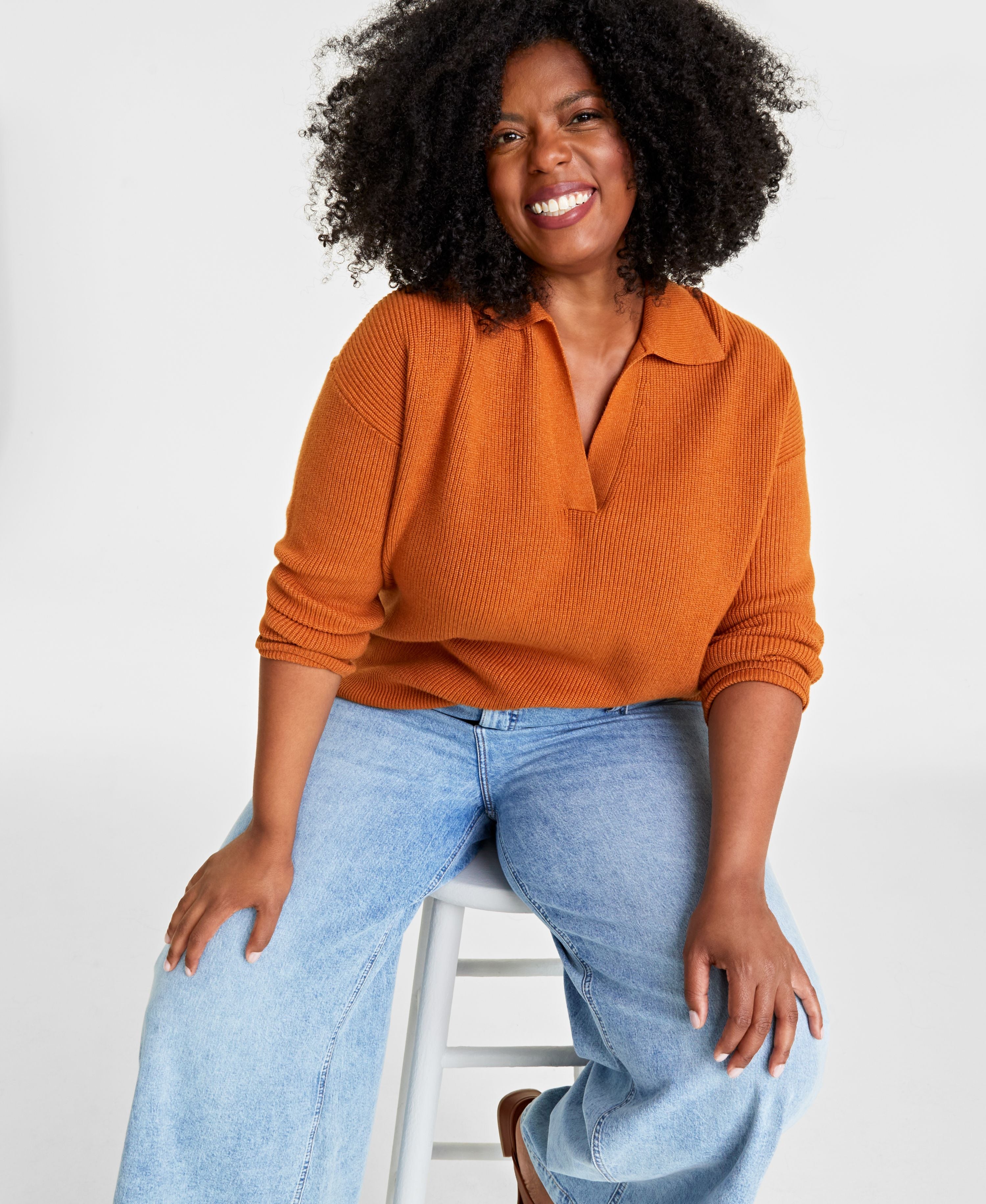 Plus Size Women's Collared V-Neck Sweater