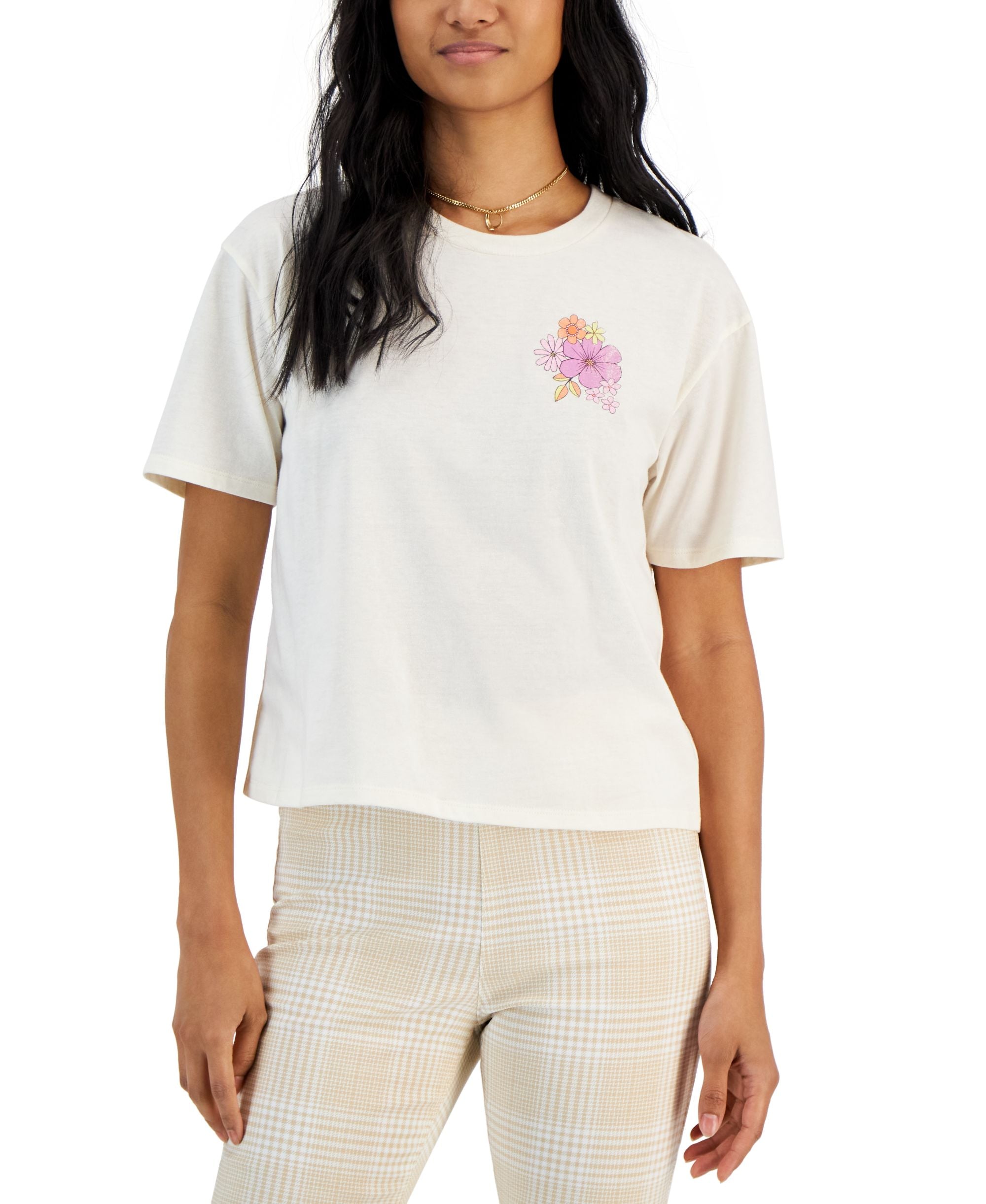 Juniors' Dreamer Landscape Graphic-Back Cropped T-Modern Shirt