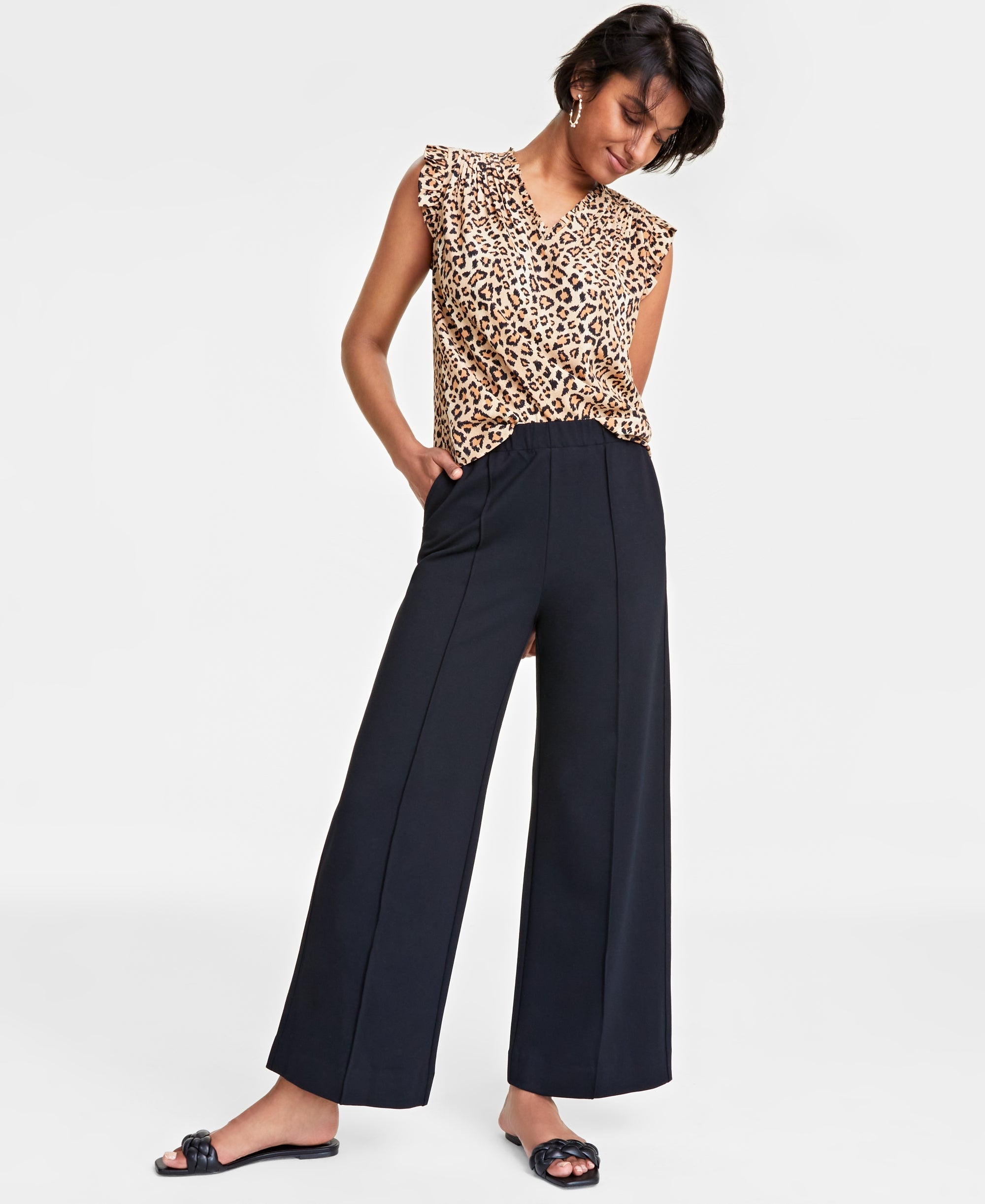 Women's Ponte Pull-On Wide-Leg Signature Pants
