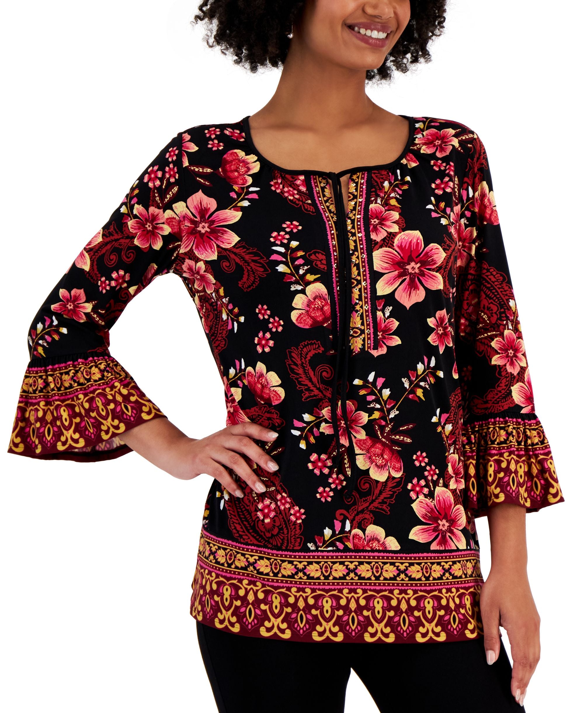 Women's Camila Border-Print Embellished Premium Top