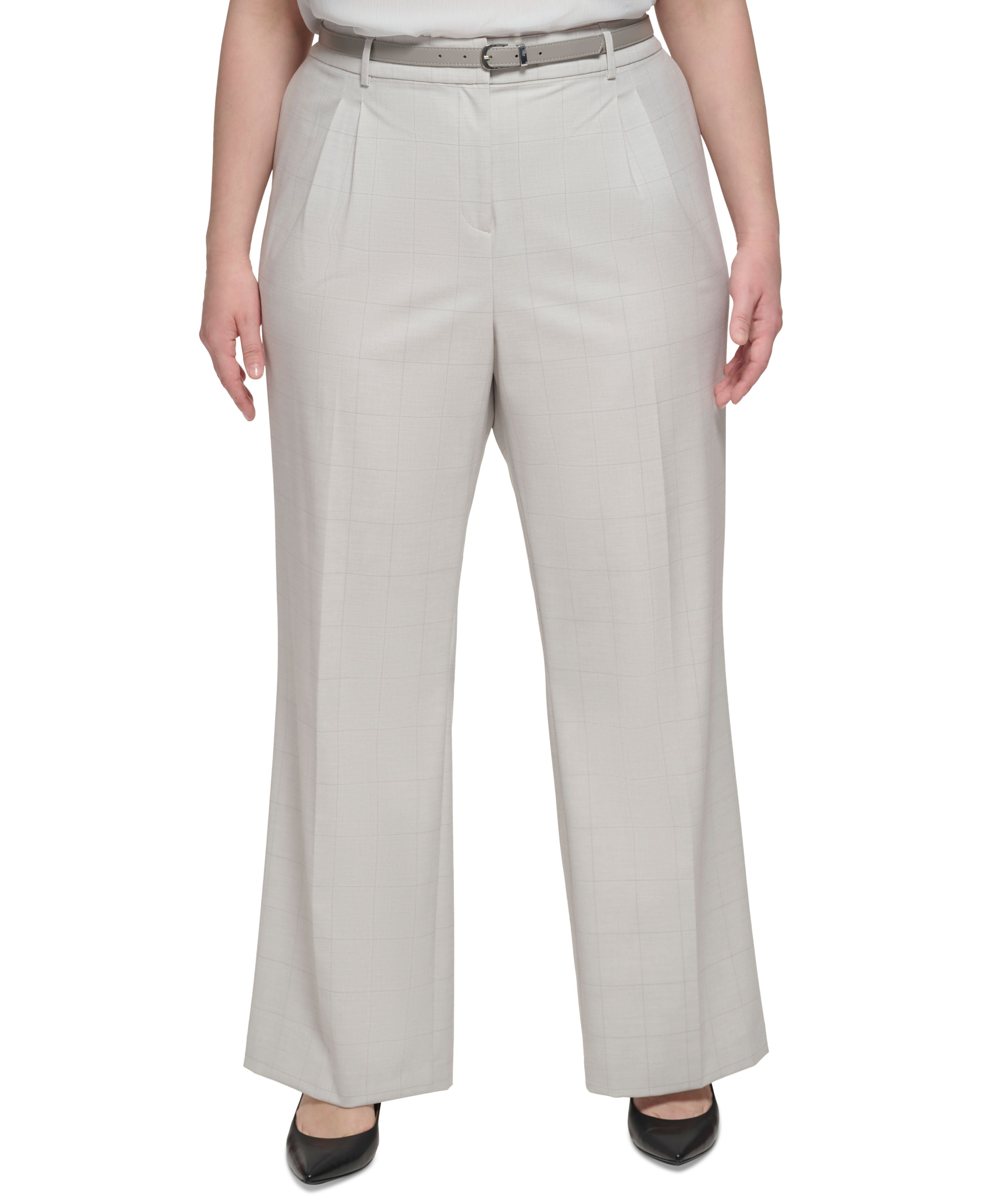 Plus Size Windowpane Wide-Leg Signature Pants