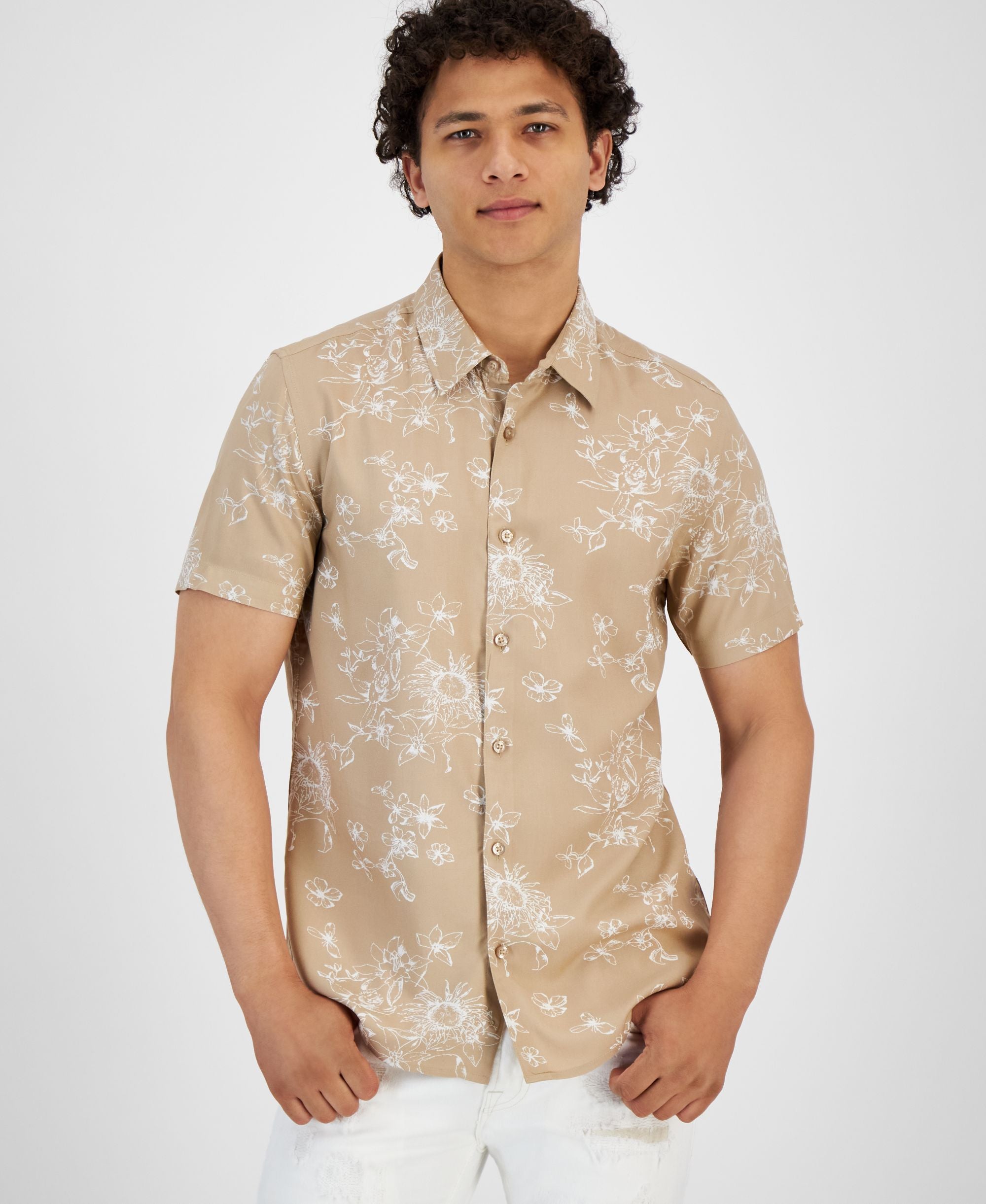 Men's Sienna Floral Short-Sleeve Button-Front Modern Shirt