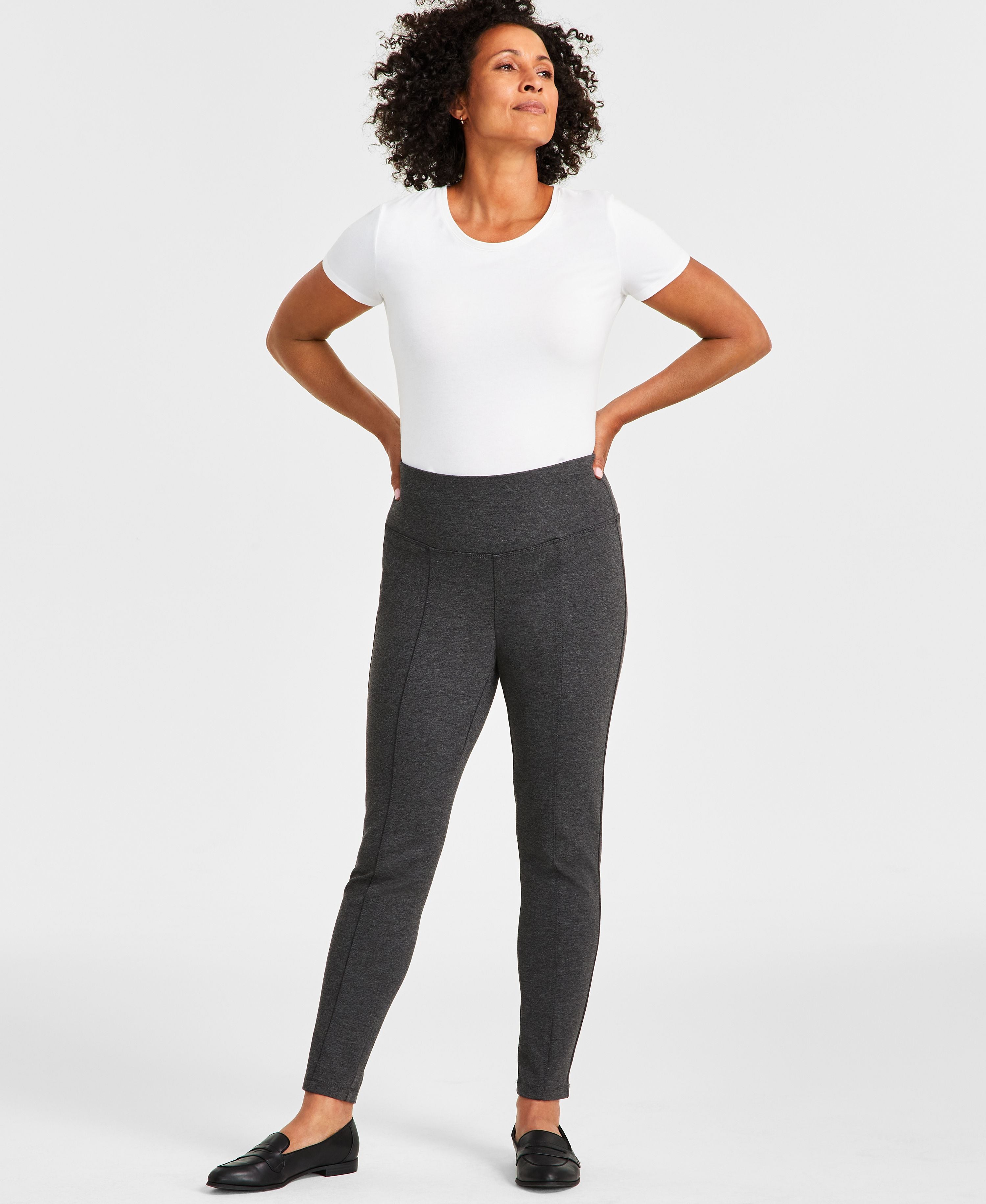 Petite Pont�-Knit Mid-Rise Signature Pants, Petite & Petite Short