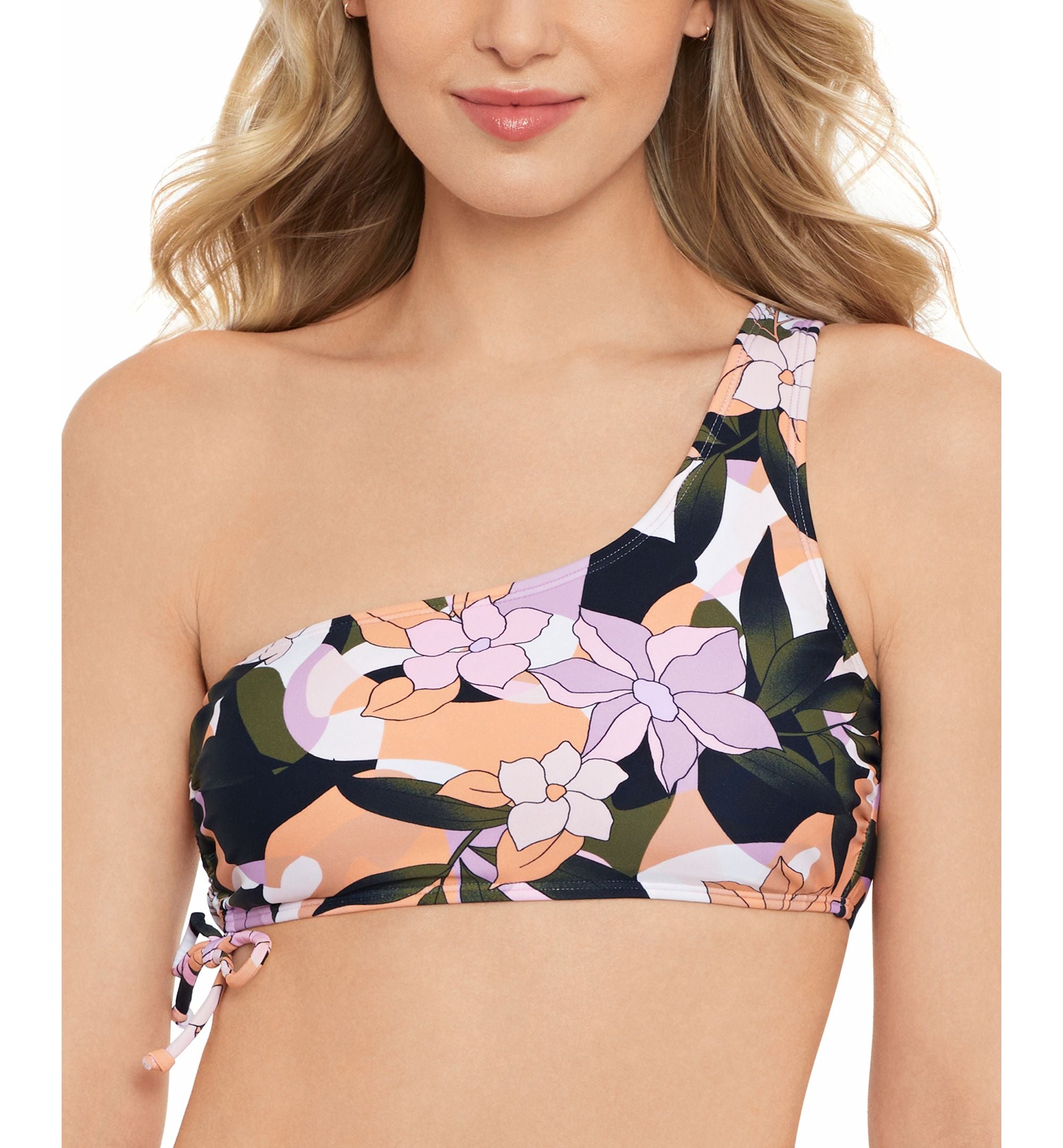 Juniors' Floral-Print One-Shoulder Bikini Premium Top