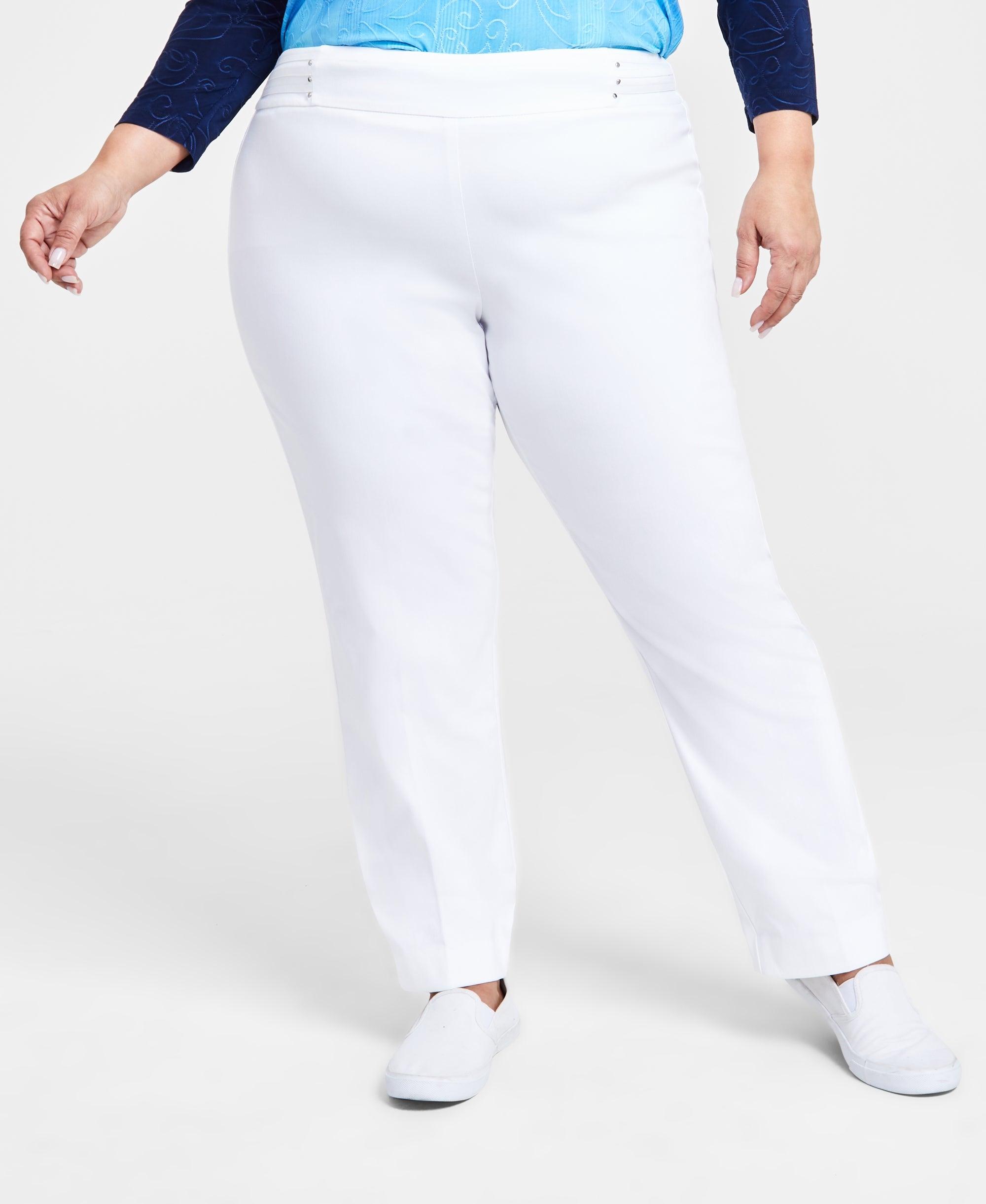 Plus Size Tummy Control Pull-On Slim-Cut-Leg Signature Pants