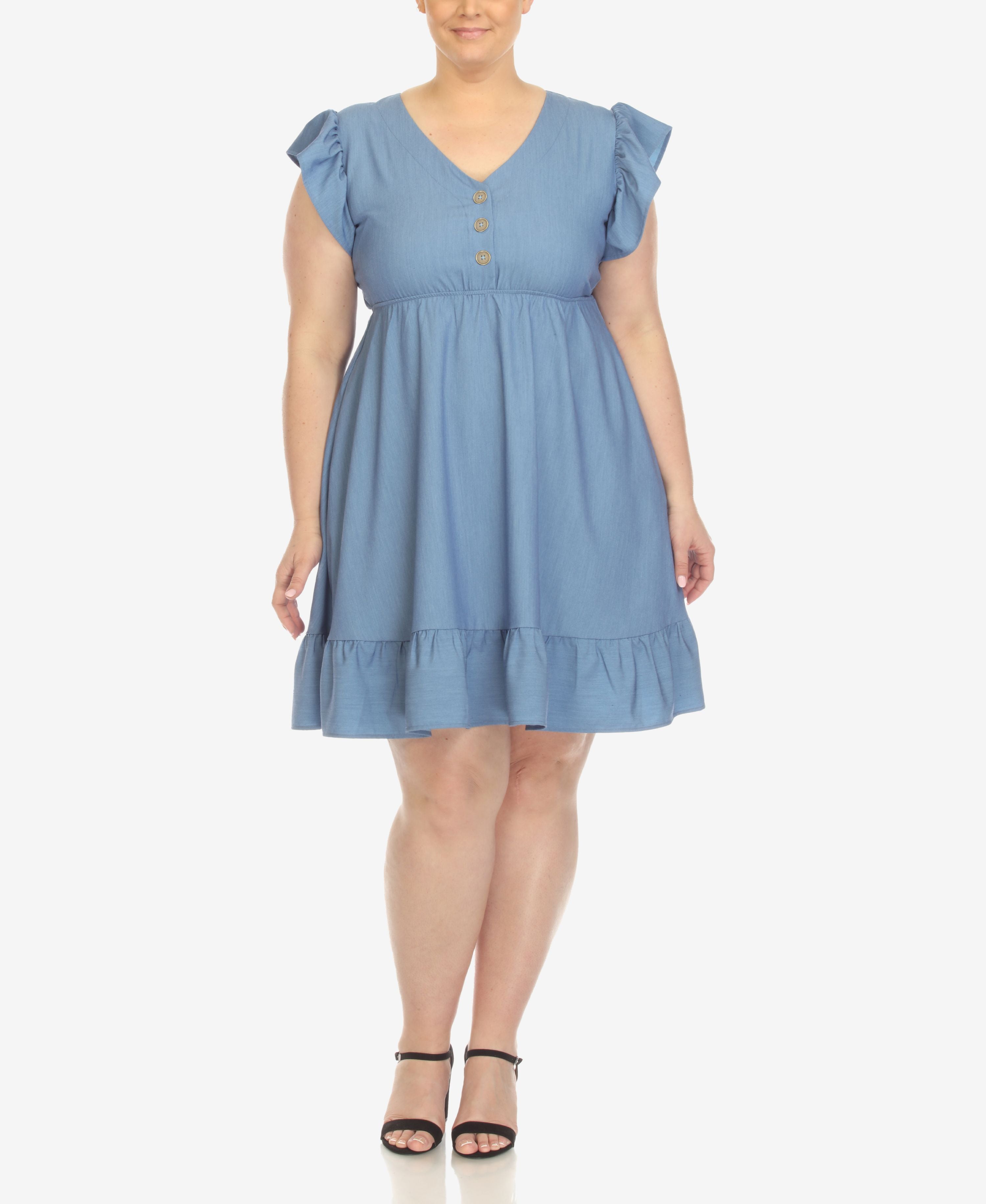 Plus Size Ruffle-Sleeve Knee-Length Dress