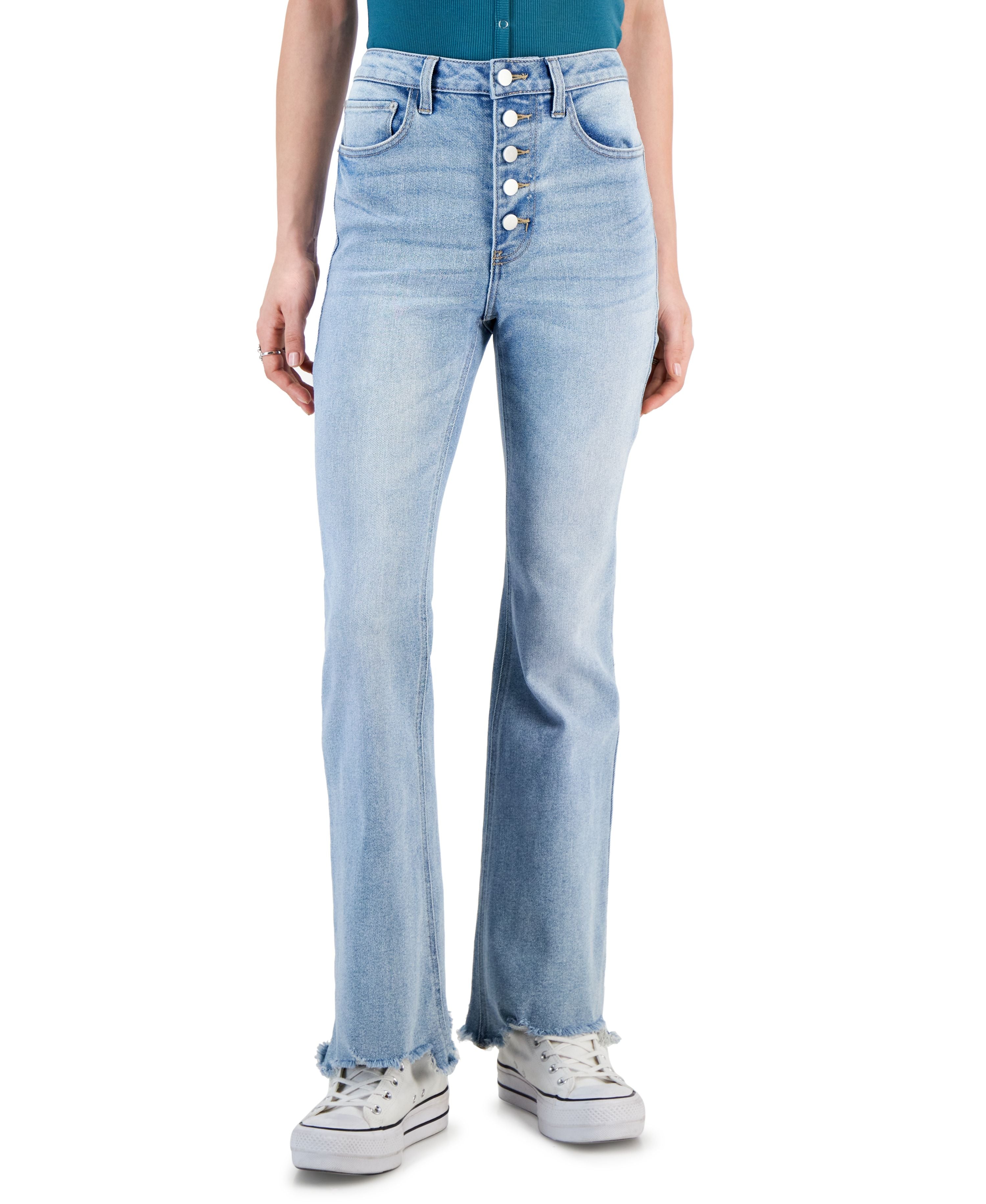 Juniors' High-Rise Button-Front Flare-Hem Premium Jeans