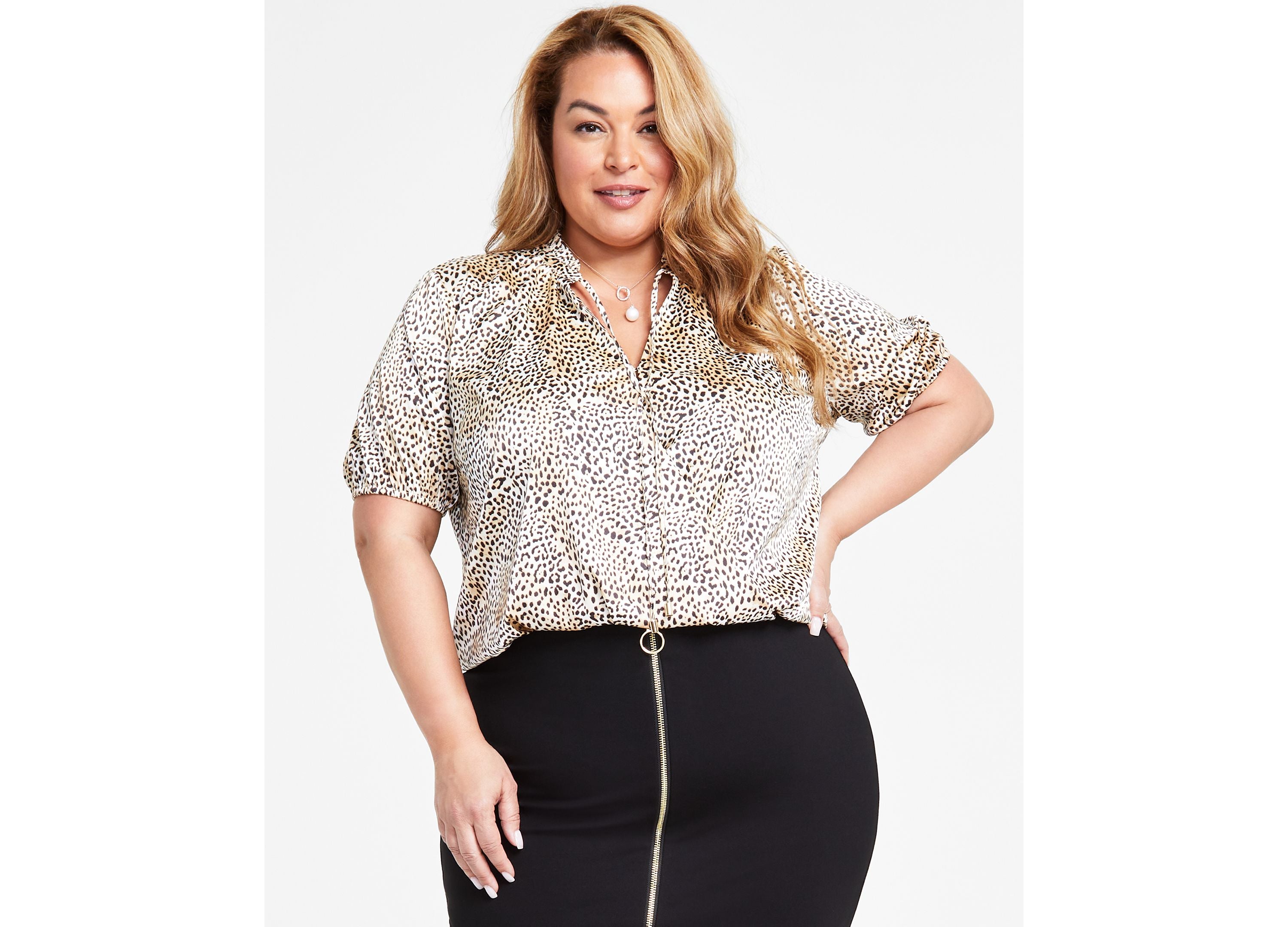 INC International Concepts Plus Size Printed Surplice-Neck Premium Top