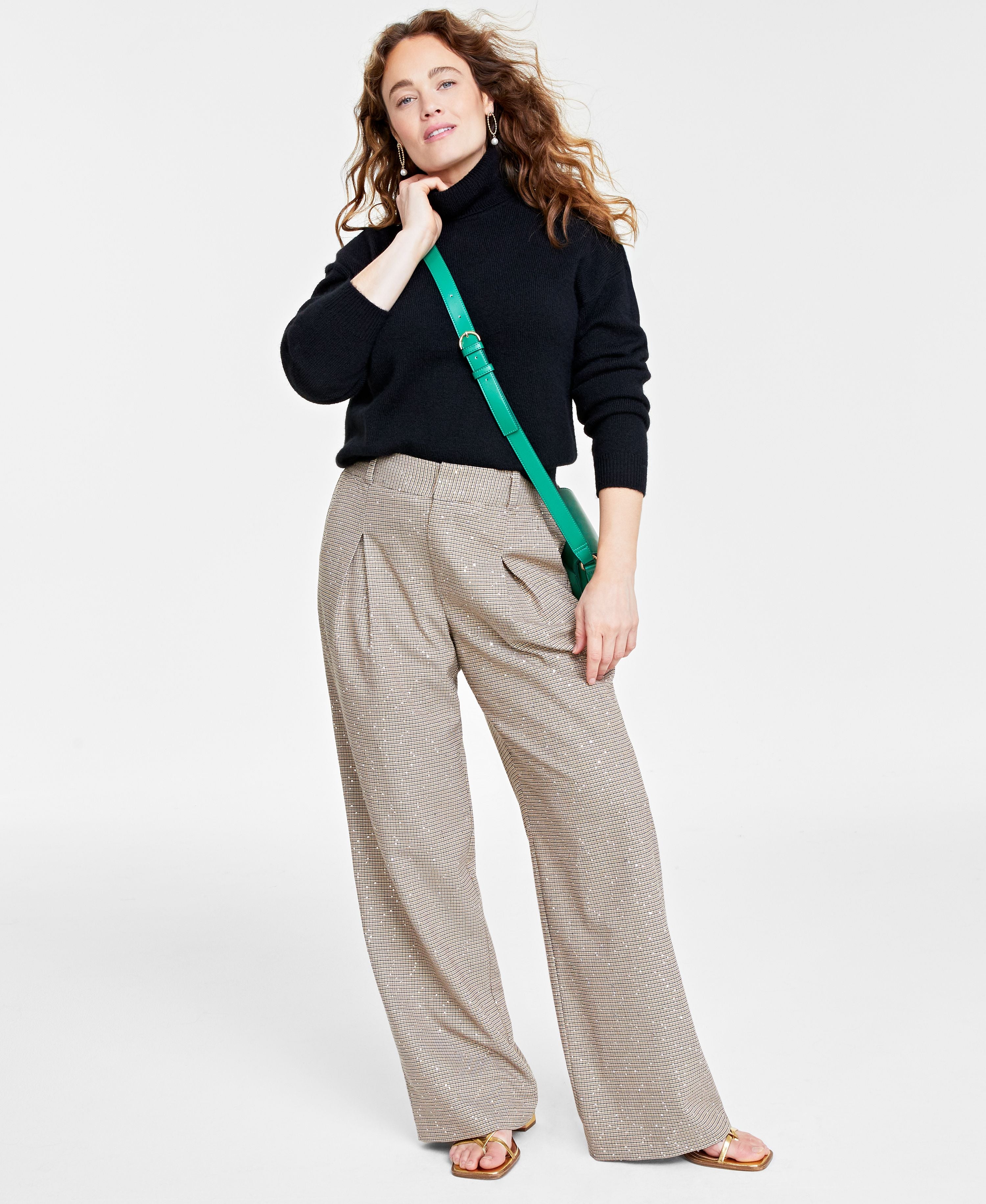 Women's Sequin Plaid Wide-Leg Signature Pants