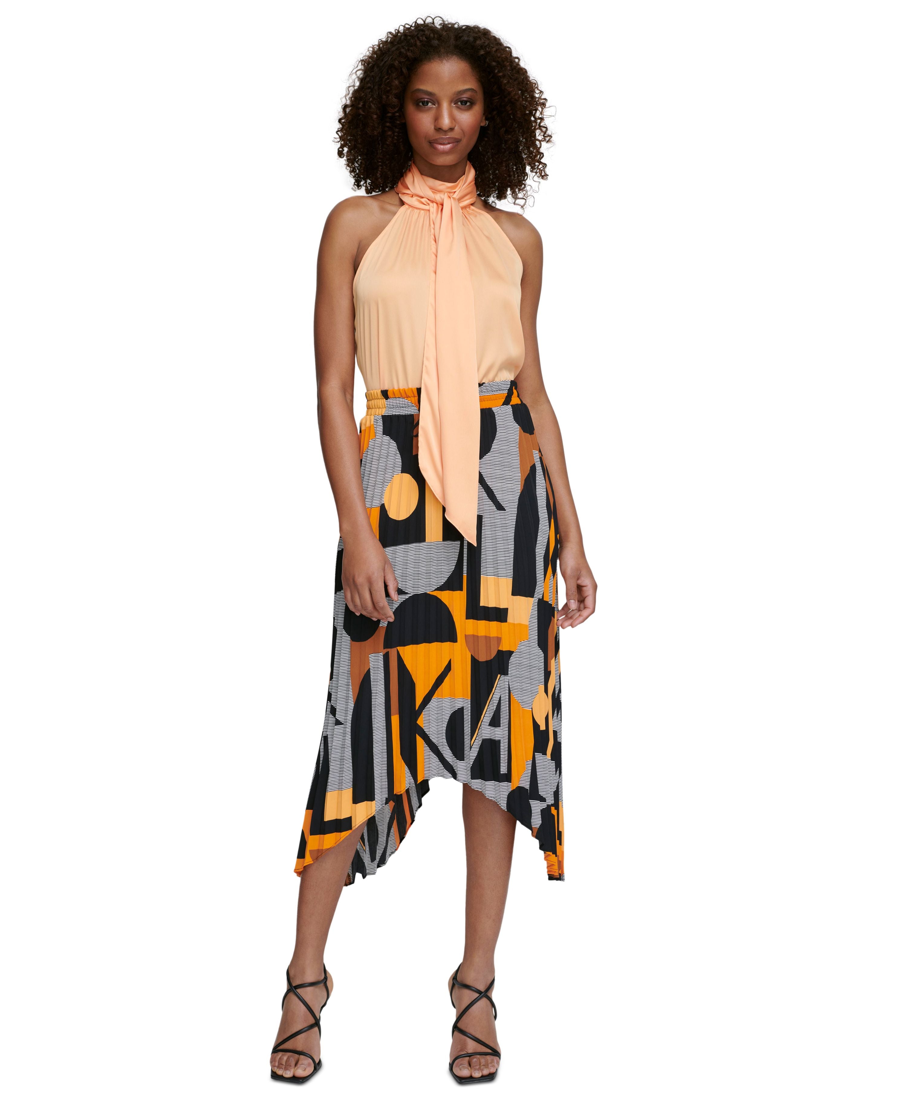 Women's Mock-Neck Tie Sleeveless Signature Blouse