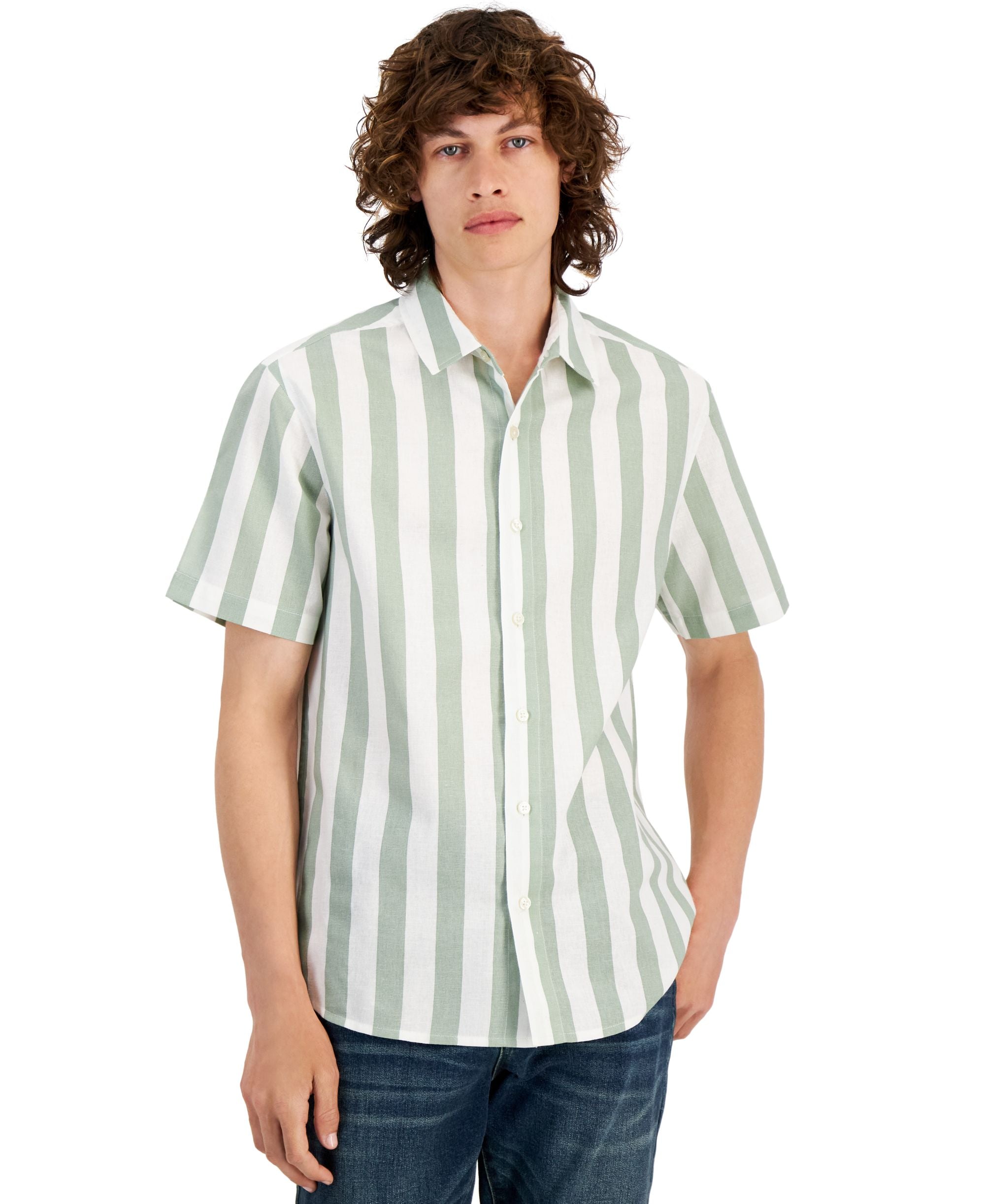 Men's Regular-Fit Striped Short-Sleeved Woven Modern Shirt