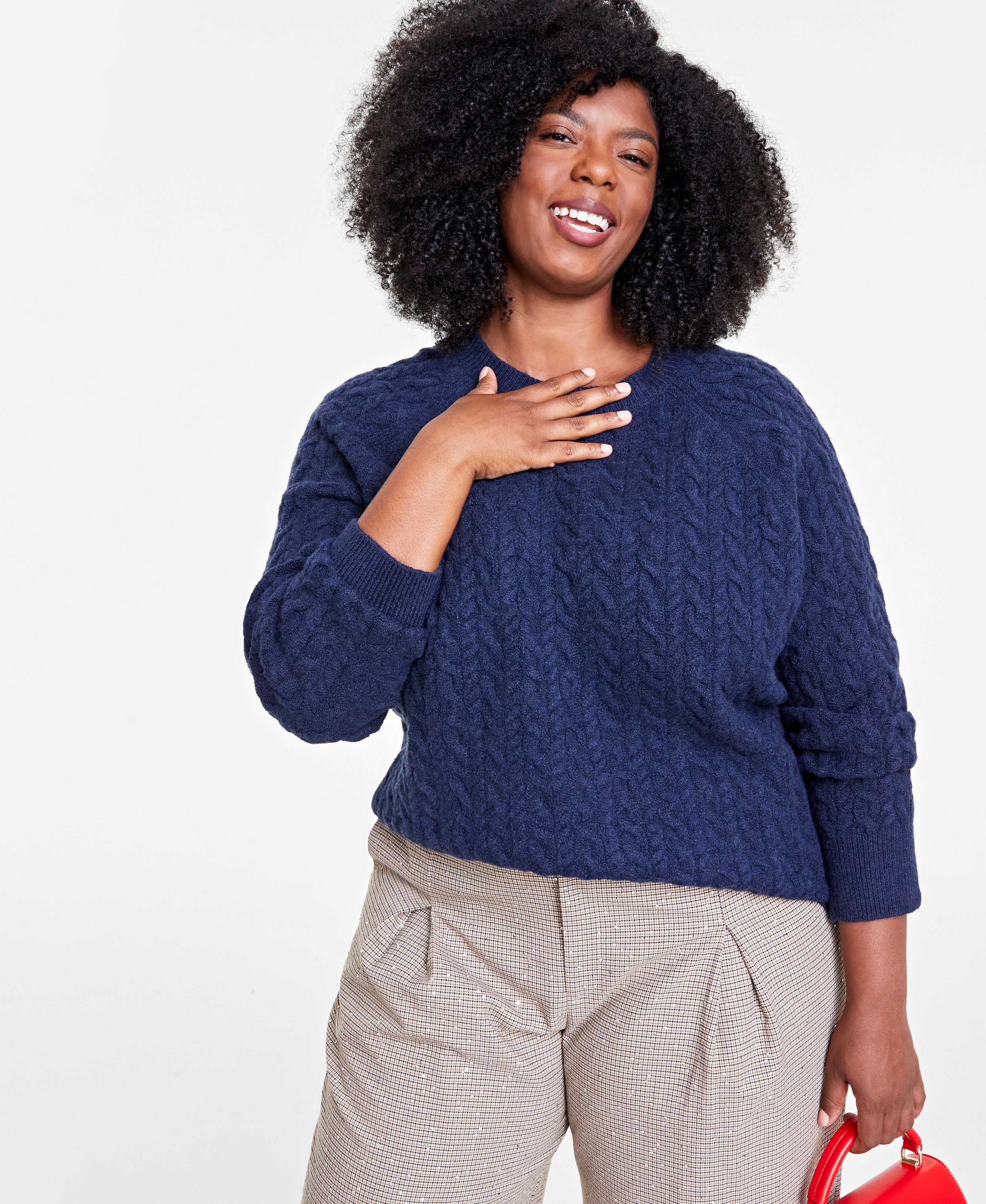 Plus Size ideal Cable-Knit Crewneck Sweater