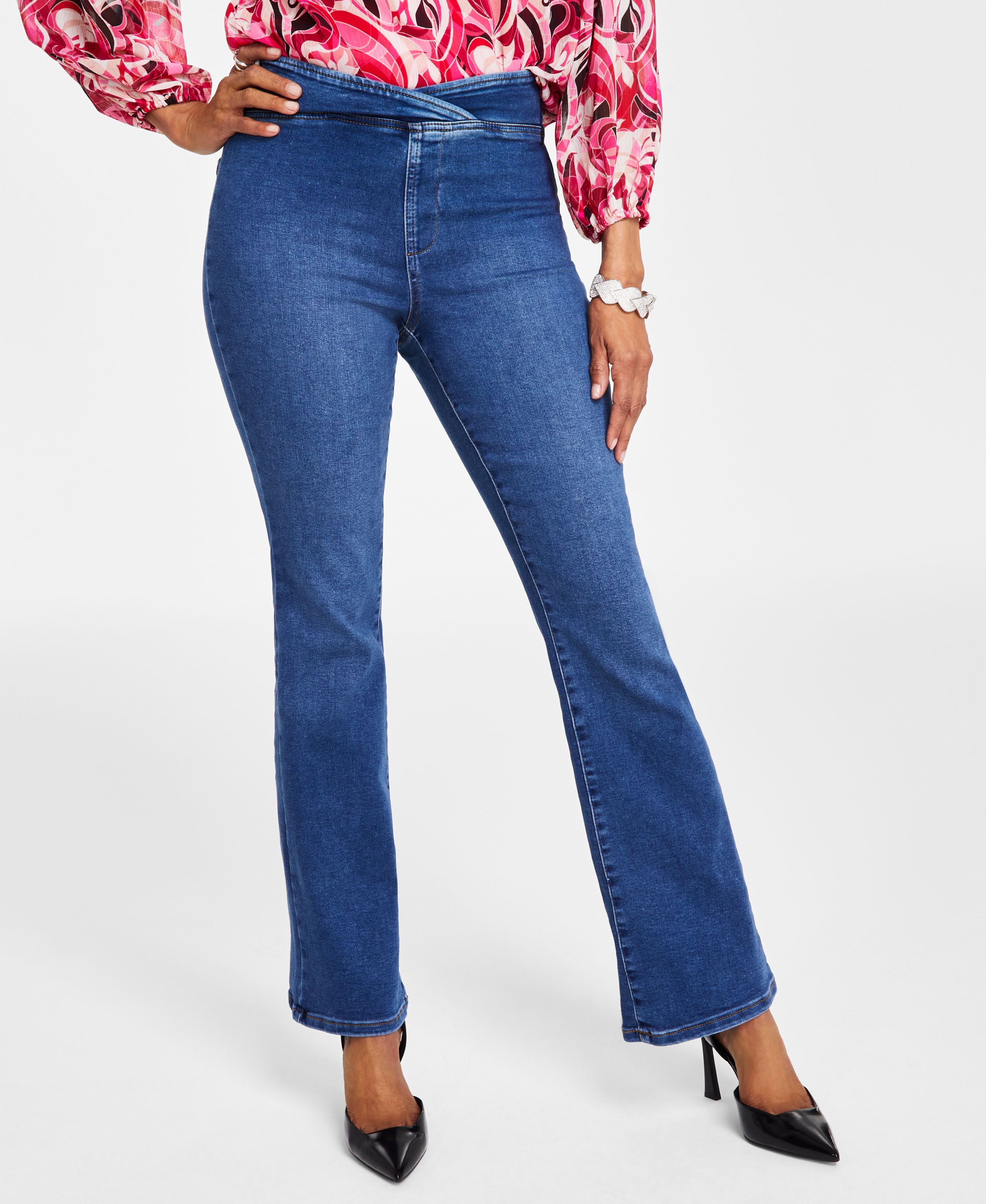 Women's High Rise Asymmetrical-Waist Boot-Cut Premium Jeans